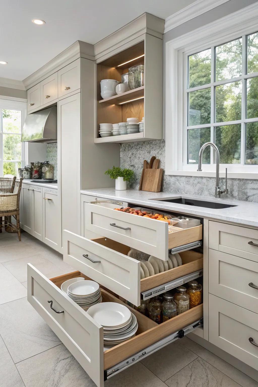 Clever storage solutions maximize space and minimize clutter.