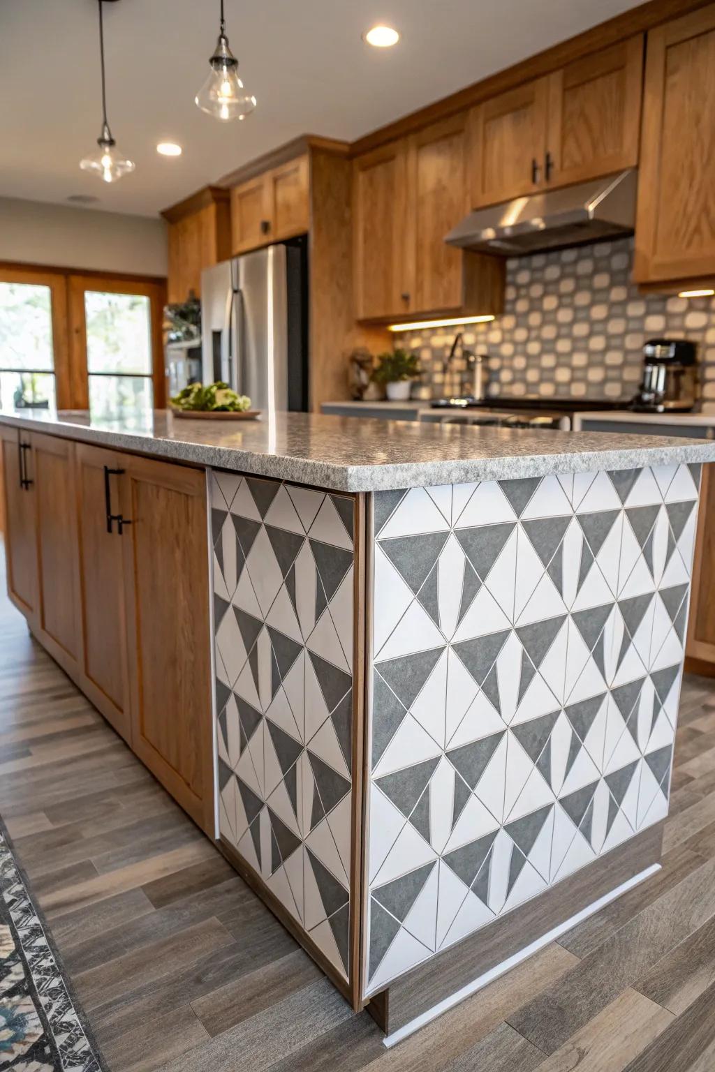 Geometric tiles bring an artistic flair to your kitchen island.