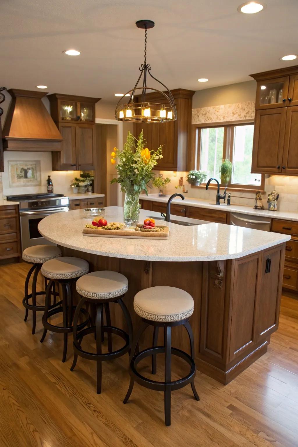 Circular seating crafts a cozy and intimate setting.