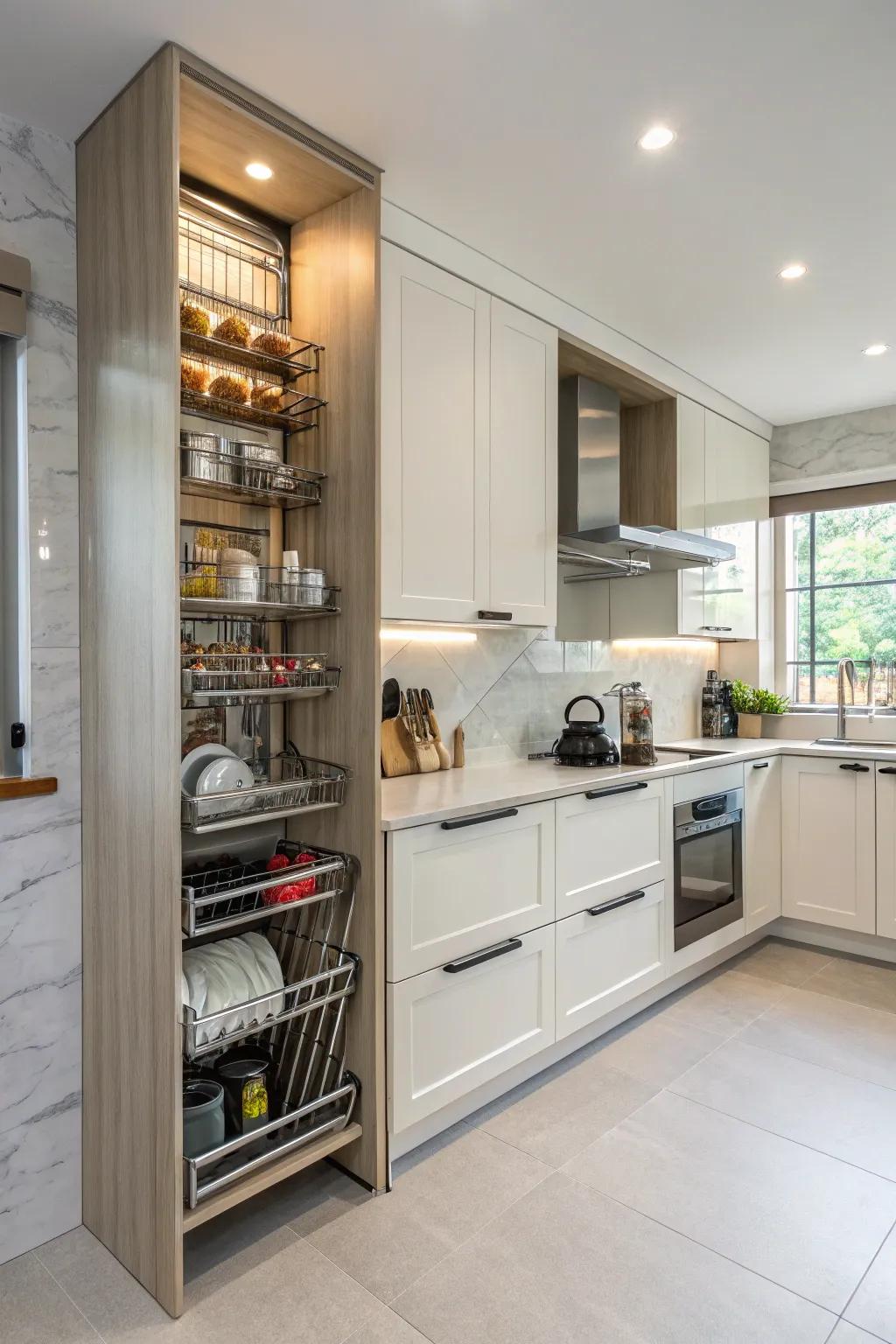 Integrated designs provide a seamless and elegant solution for kitchen storage.