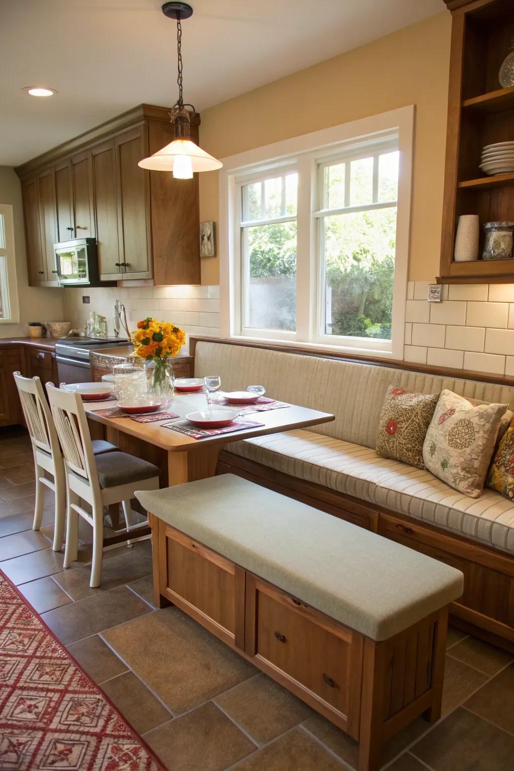 Bench seating offers a practical and stylish solution.