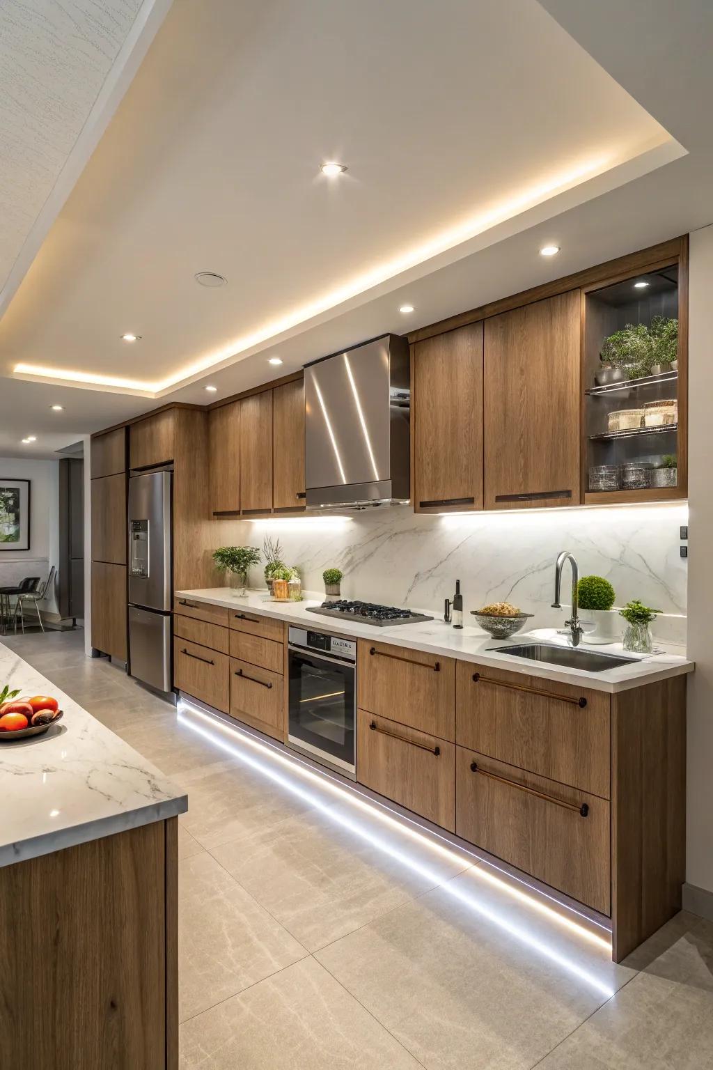 Add depth and curiosity with concealed cove lighting.