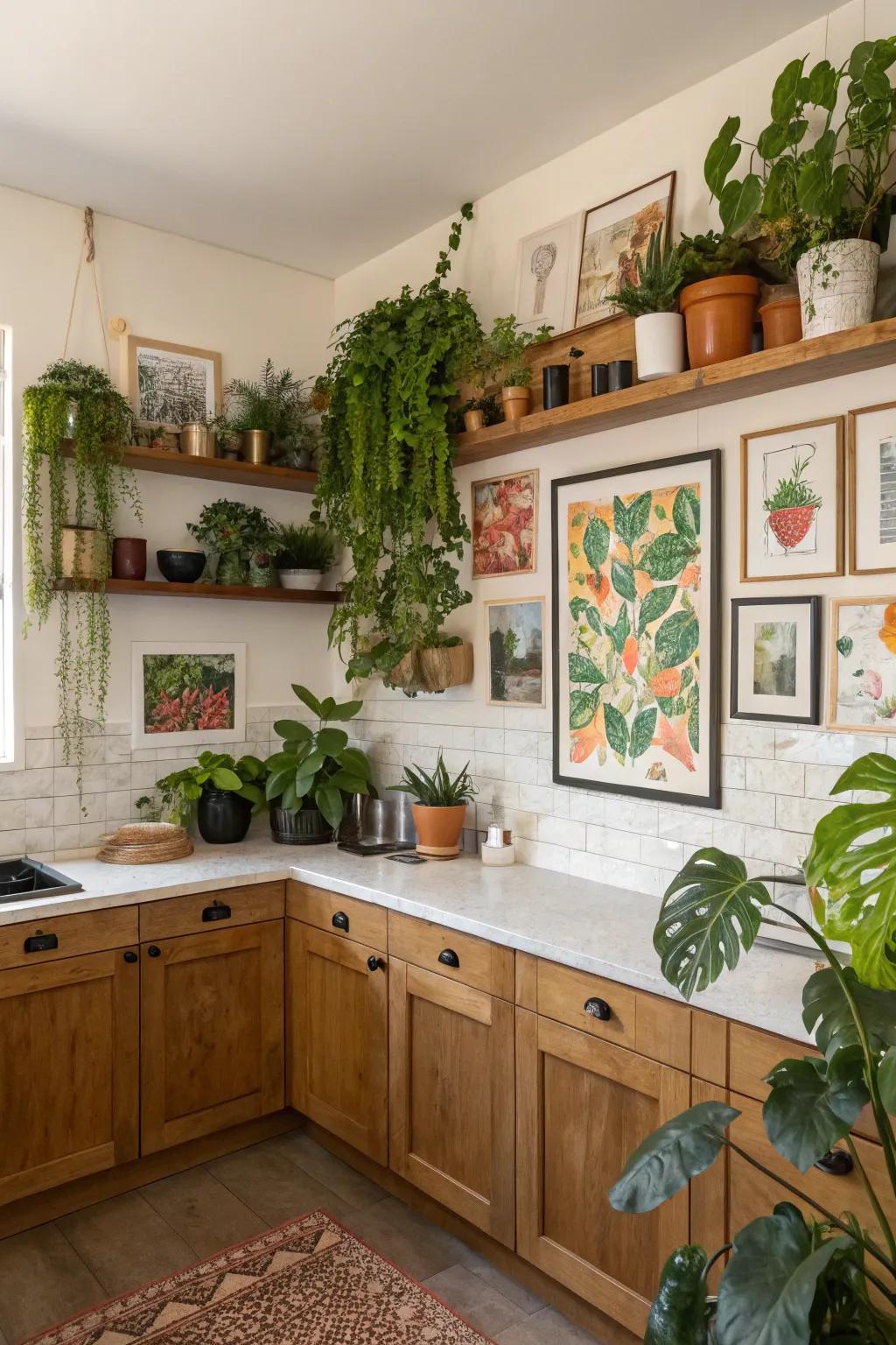 Artistic plant layouts add visual flair to your kitchen.