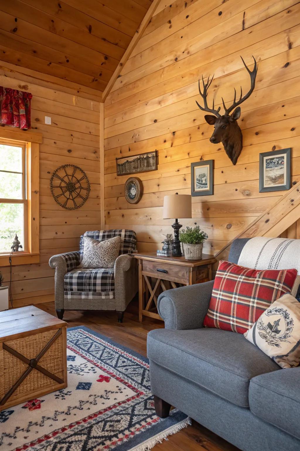 Mixed combine-and-match styles bringing personality to the cabin.