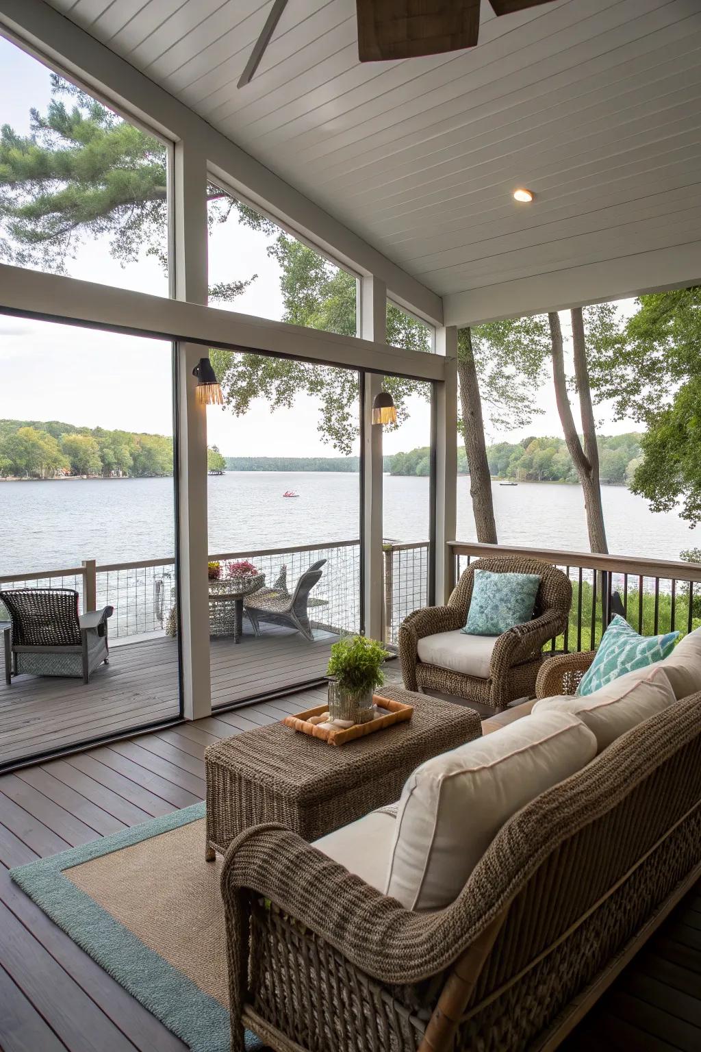 A screened-in porch offering a bug-free outdoor experience.