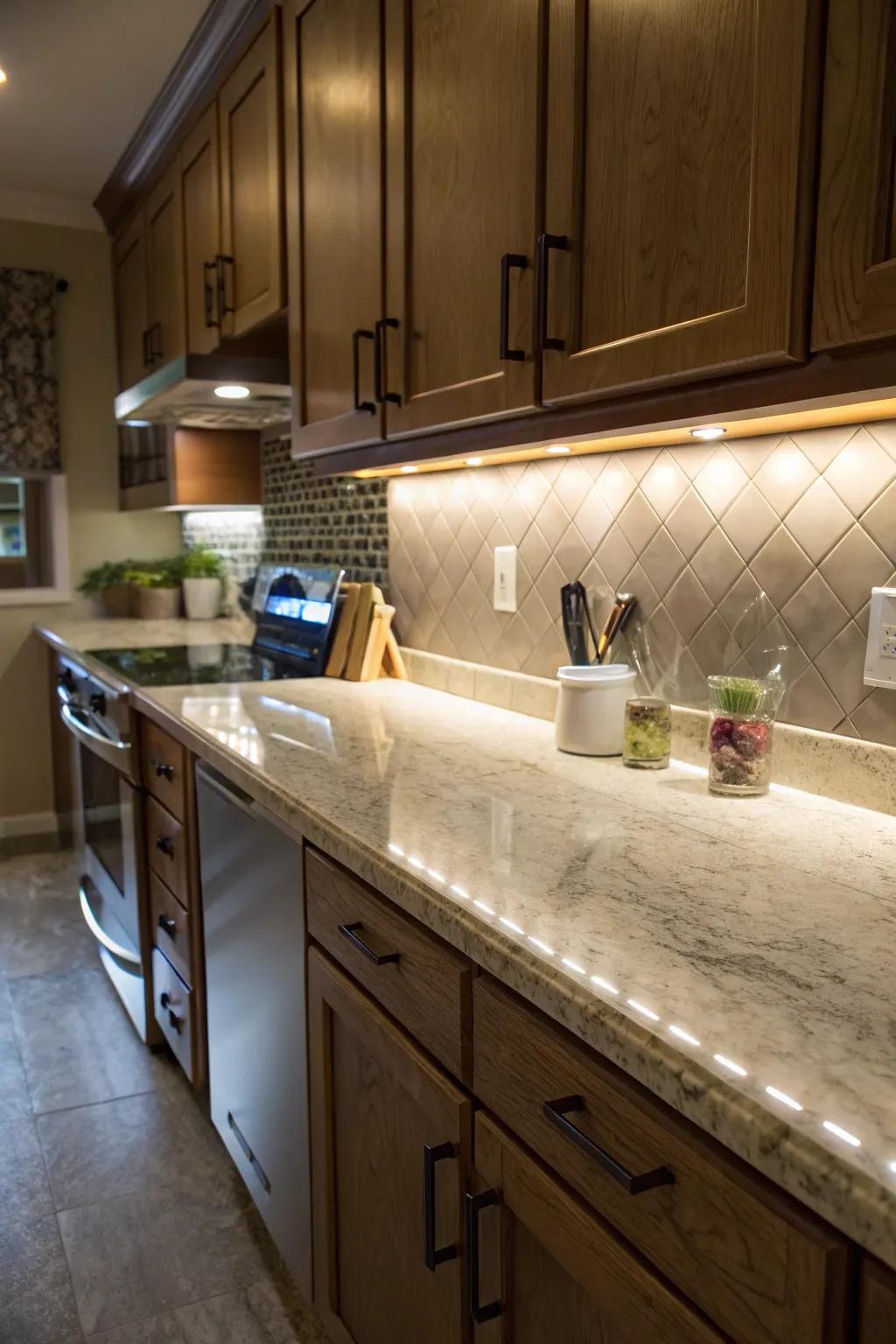 Strategic illumination enhances the allure of laminate countertops.