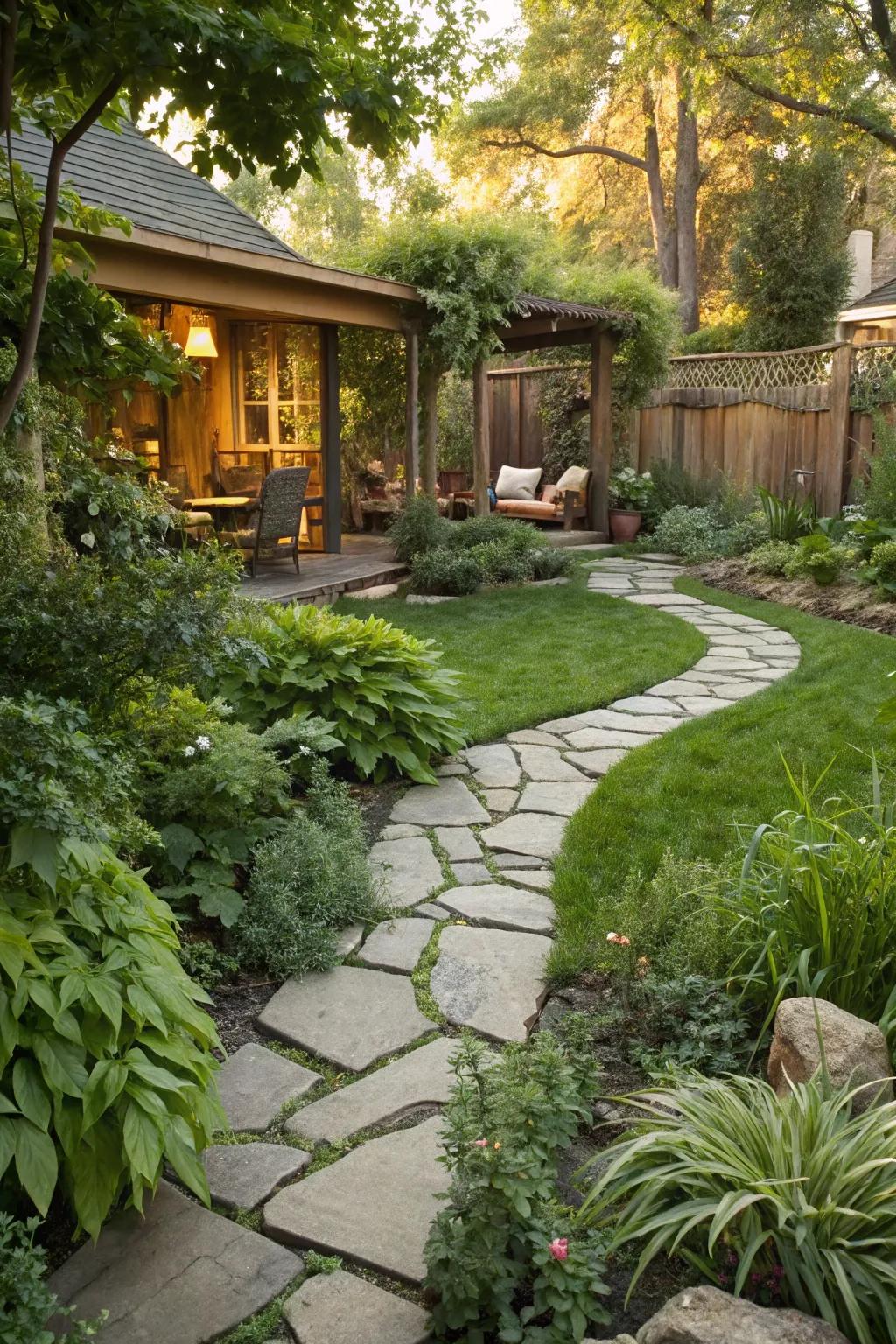 Joining edging with paths produces a cohesive landscape.