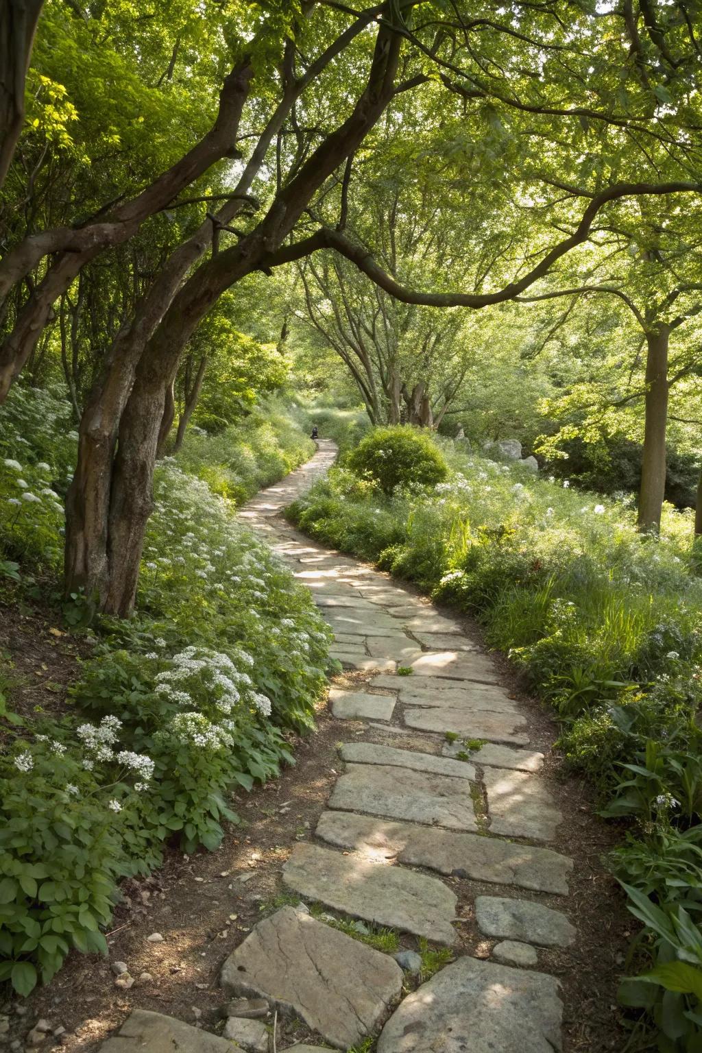 Stone edging paired flawlessly with the forest setting.