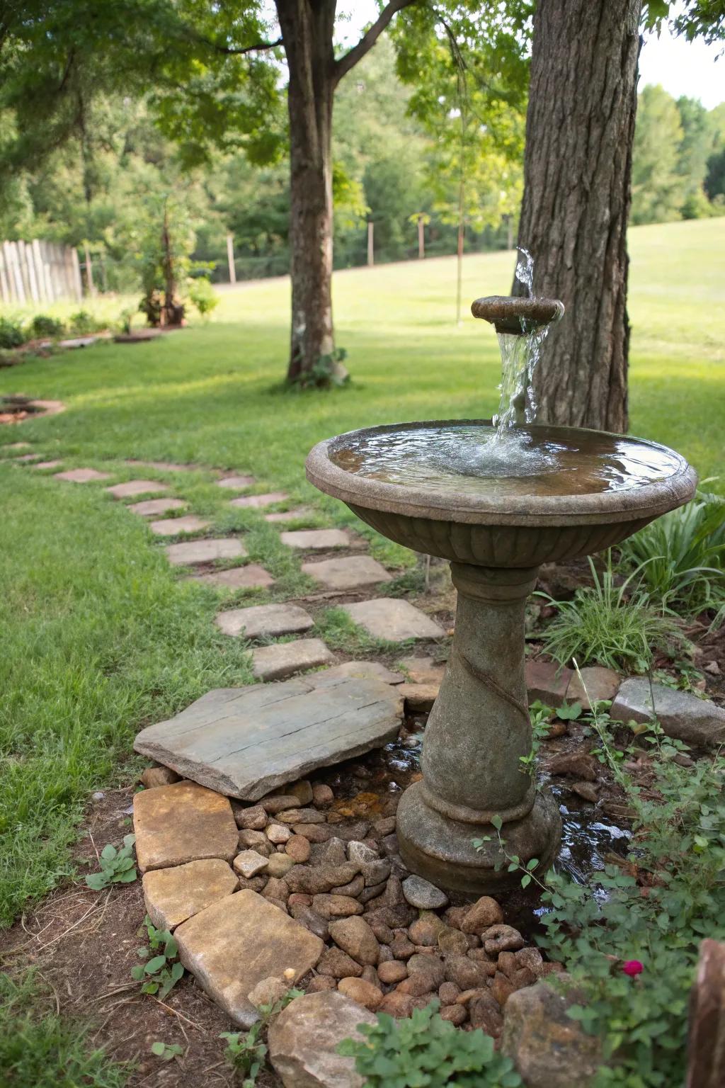 A simple water feature can add tranquility and attract wildlife.