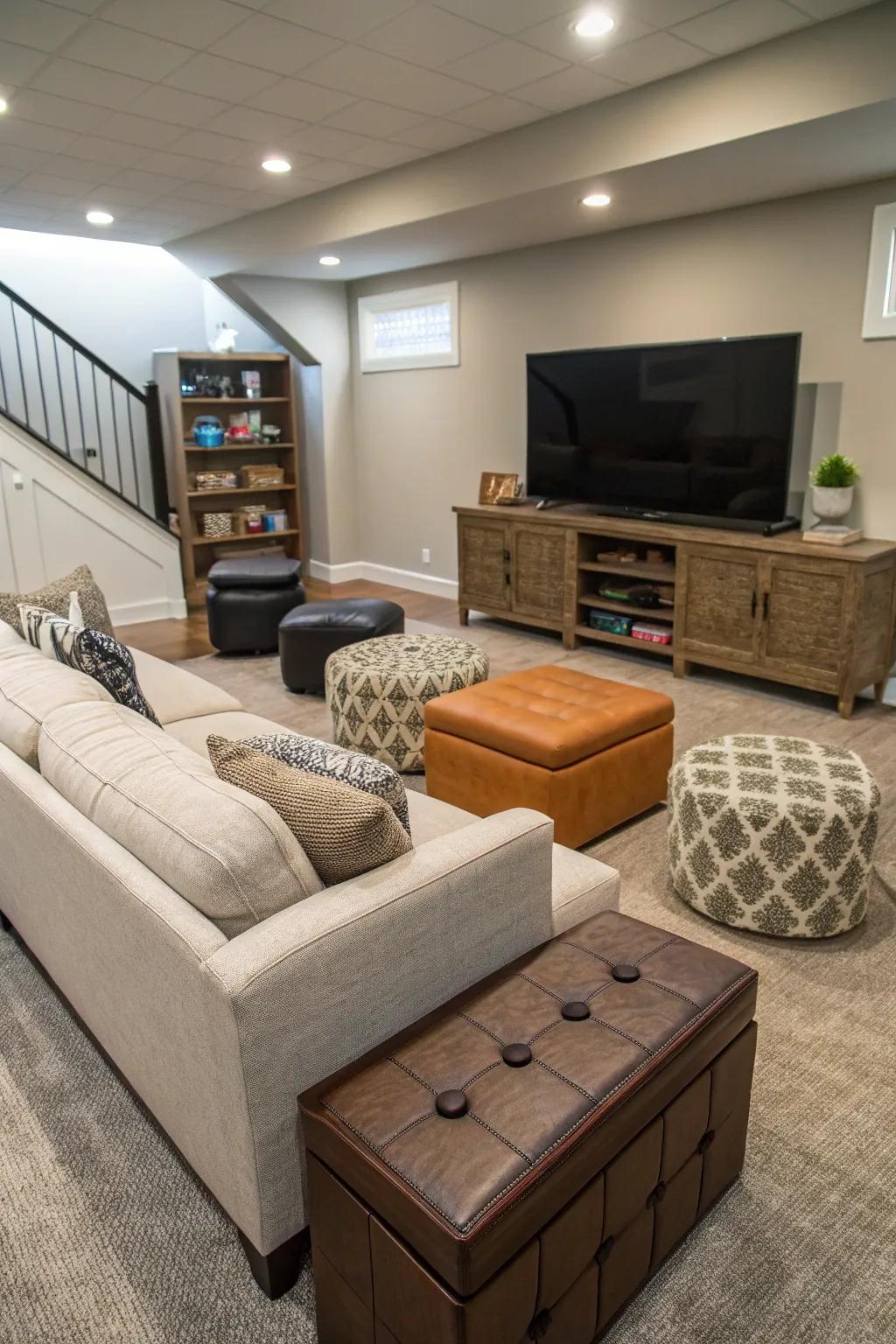 Multipurpose furniture keeps your media room functional and tidy.