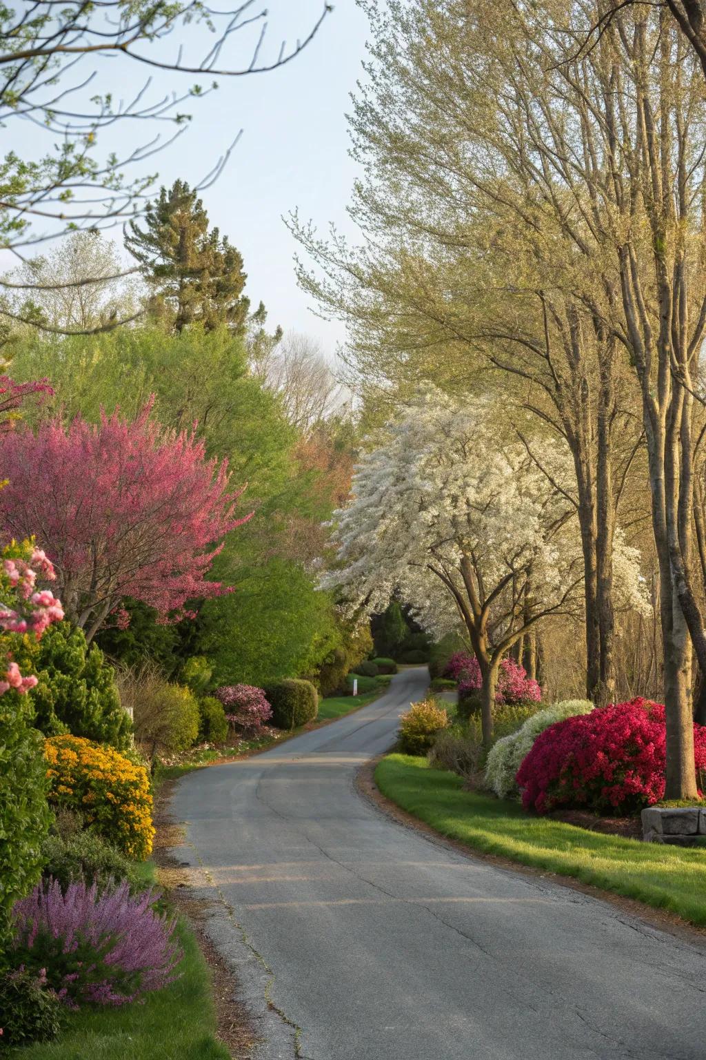 Seasonal plants keep this driveway vibrant throughout the year.