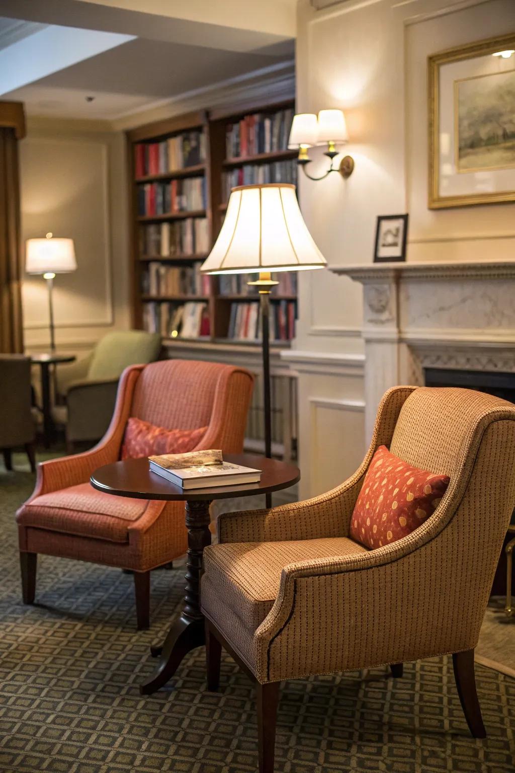 Private seating invites conversation and connection.