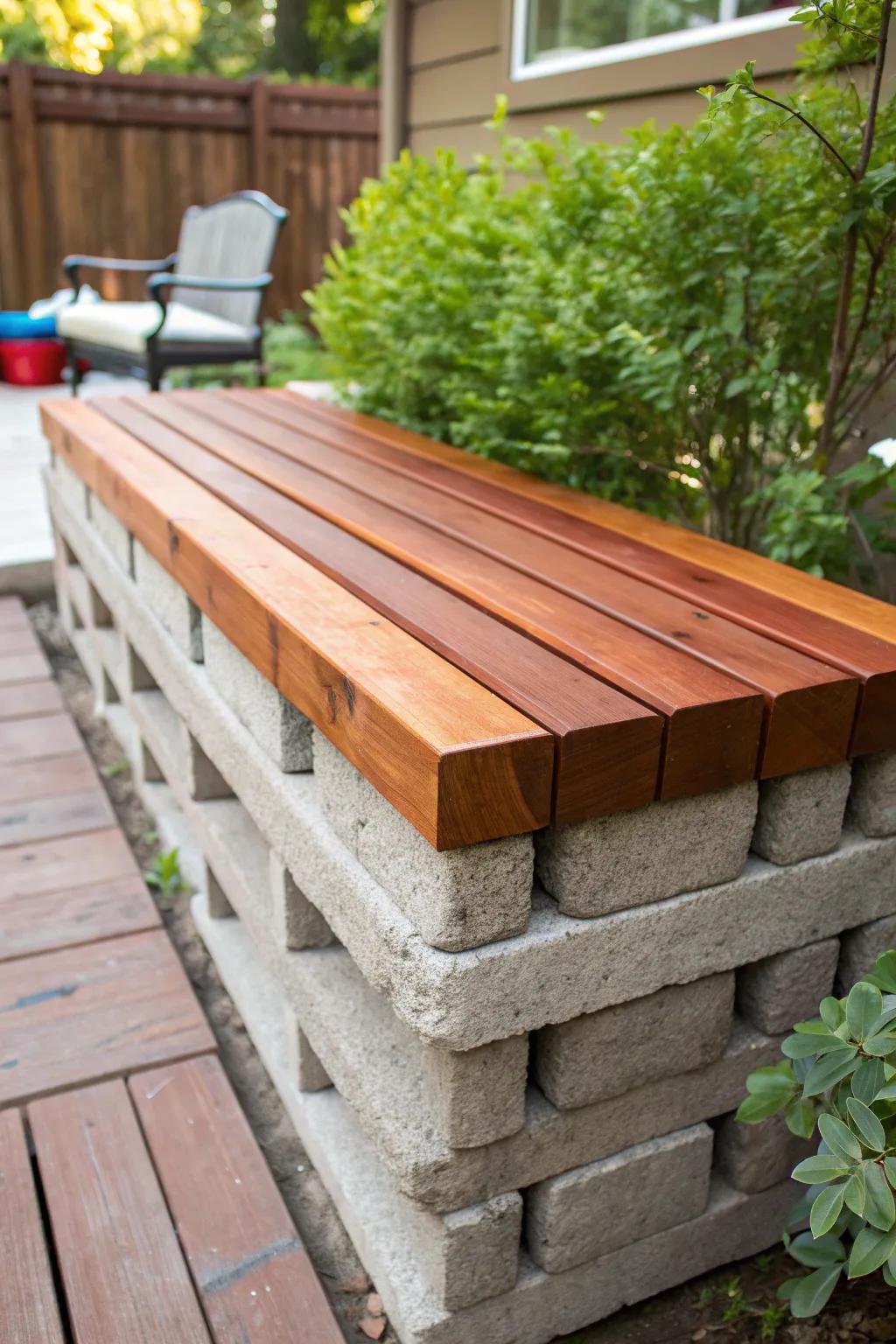 Transform your patio with this stylish and sturdy cinder block bench—DIY simplicity at its best!