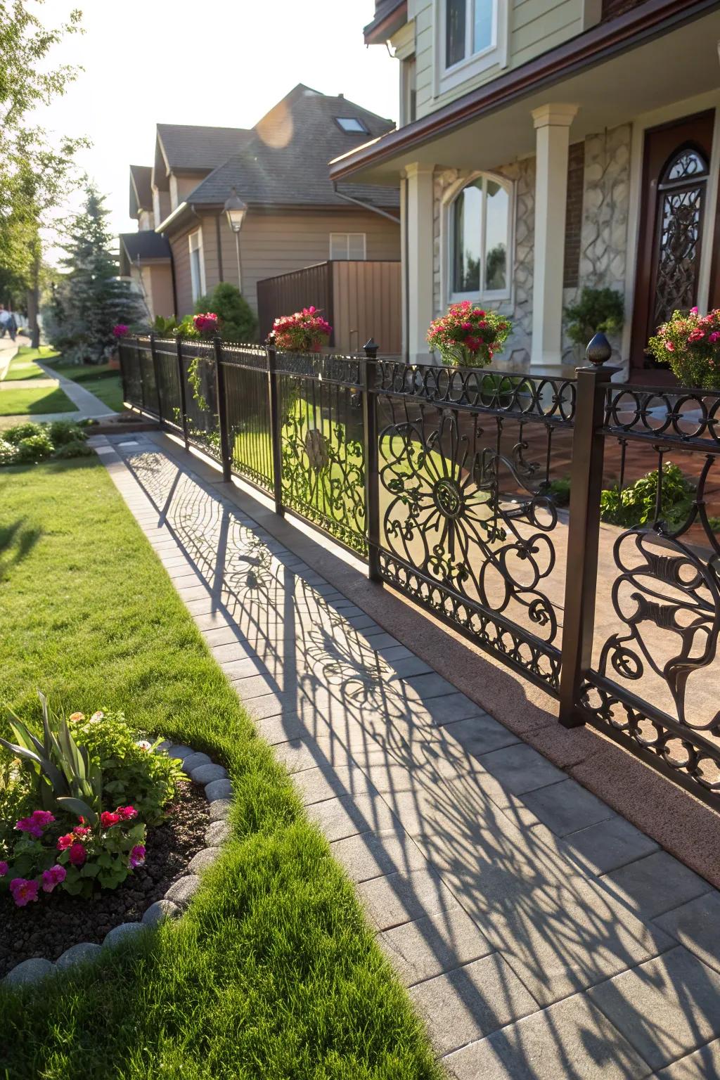 Ornamental metal panels offer an artistic and functional boundary.