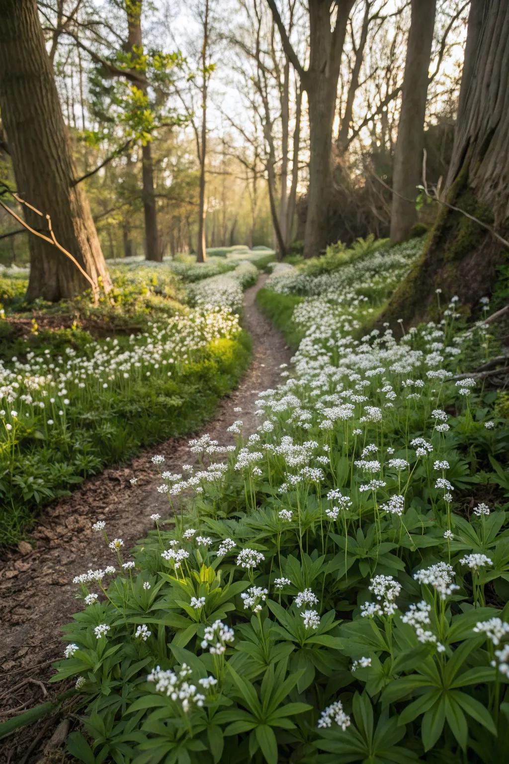Sweet Woodruff adding beauty and fragrance to a shaded garden.