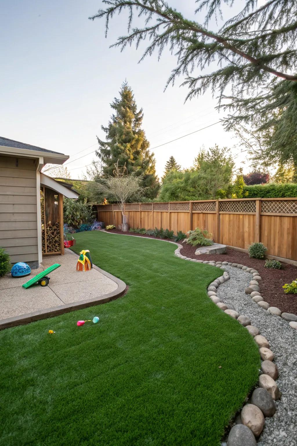 Artificial grass offers a maintenance-free green lawn in Portland.