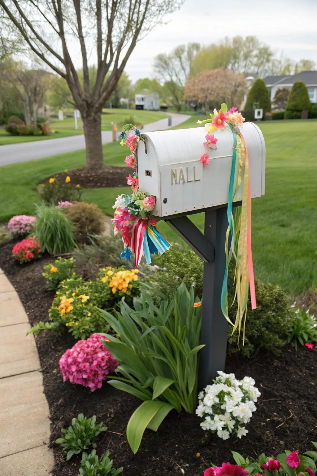 Ribbons and garlands offer a no-maintenance way to decorate your mailbox