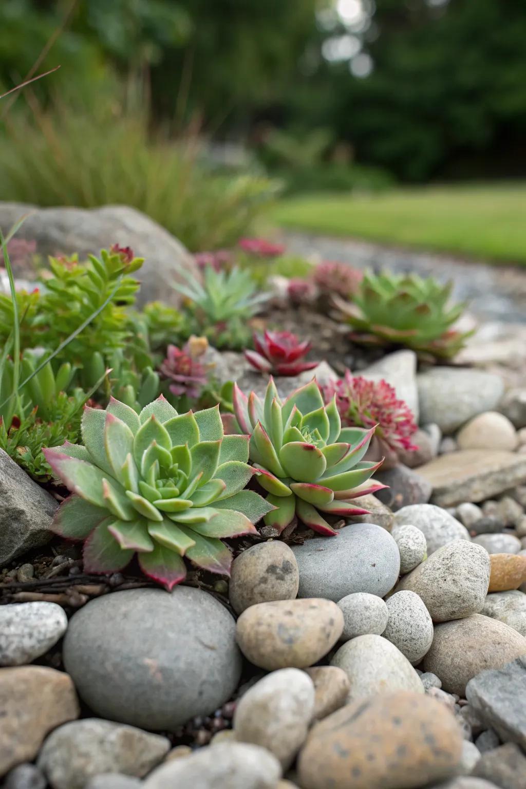 Pair small plants with pebble stones for a stunning, easy-care garden.