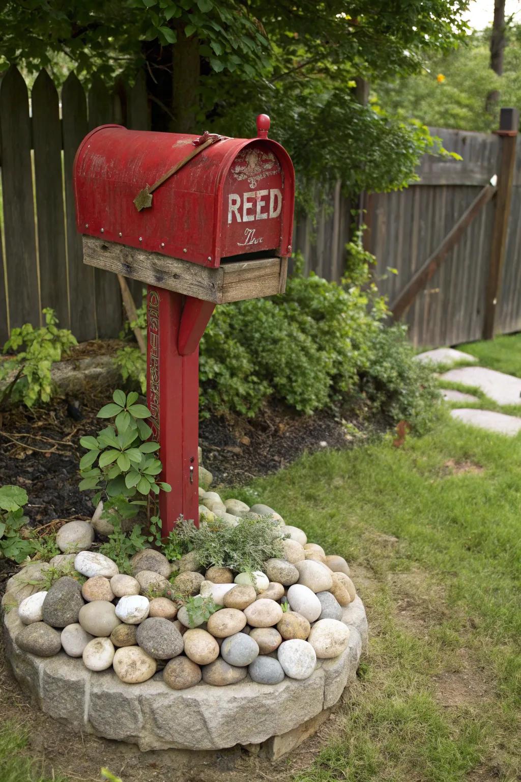 A country stone ring bestows country charm to your mailbox.
