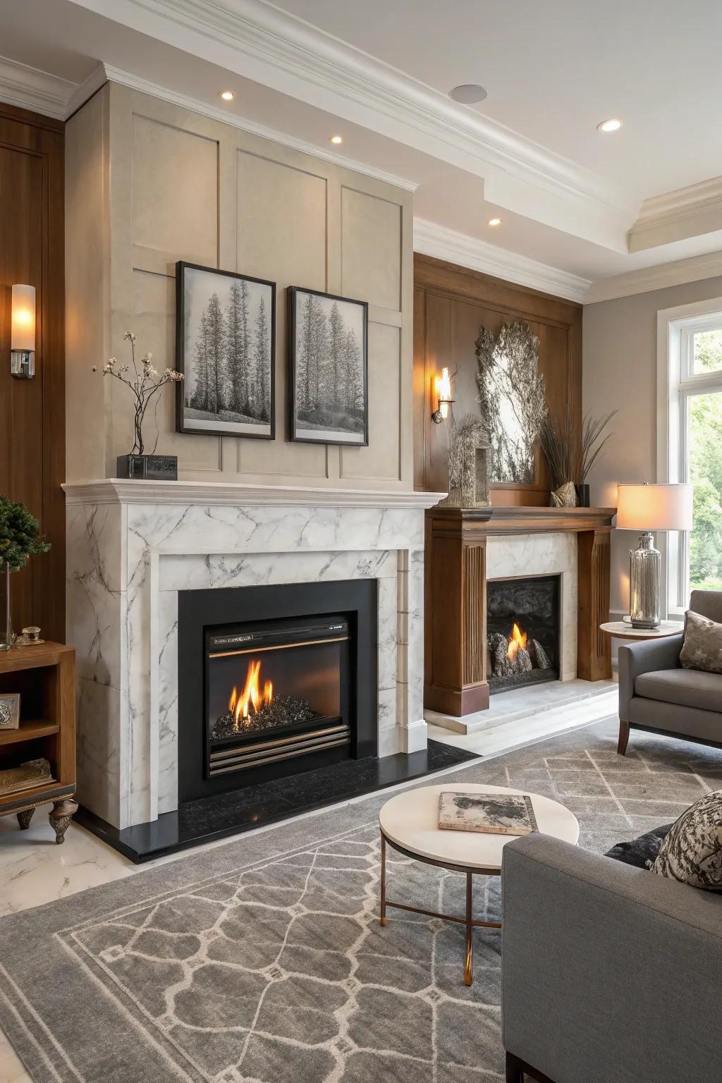 Diversity in fireplace surround styles.