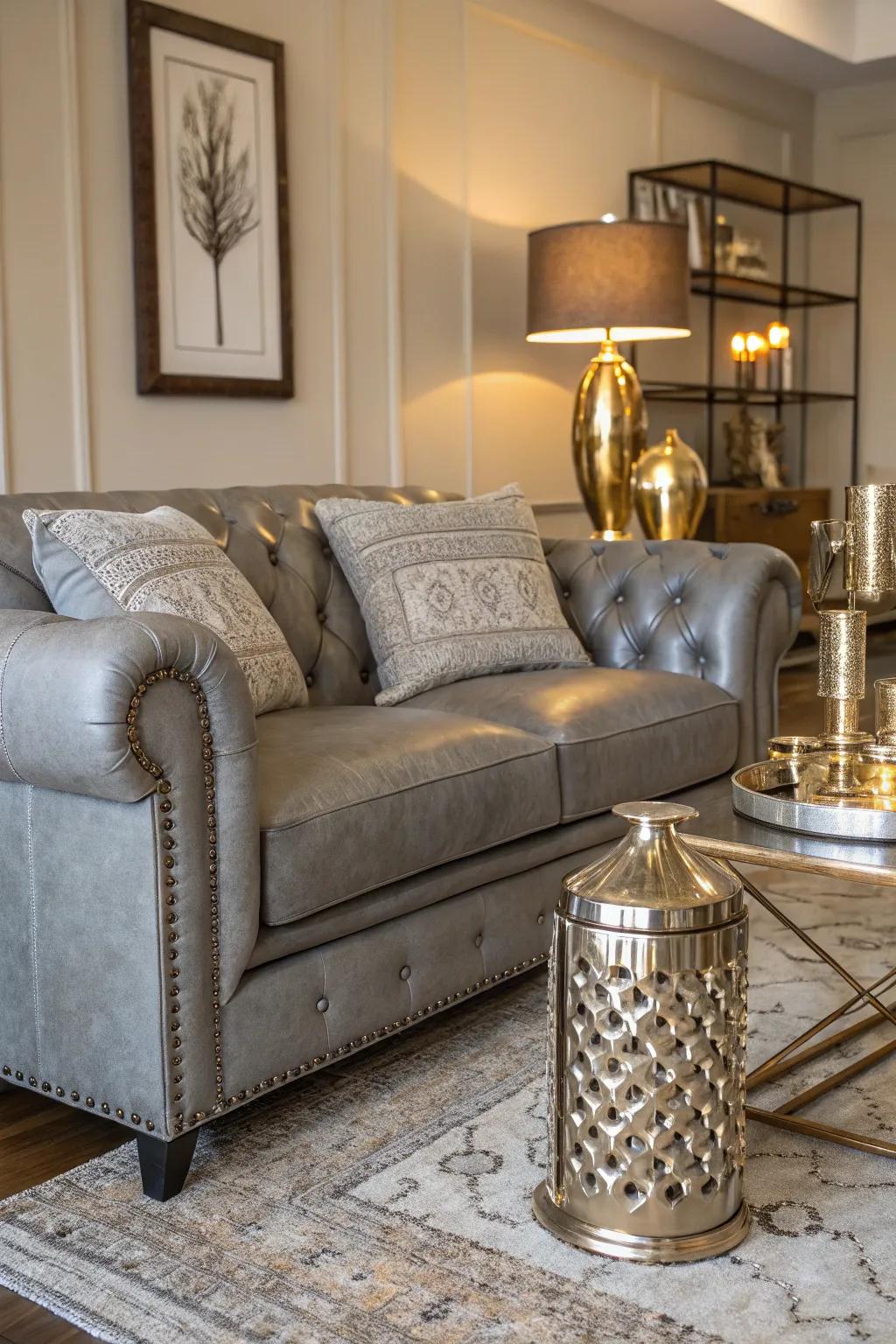 Metallic features infusing a hint of glamour to a contemporary family room.