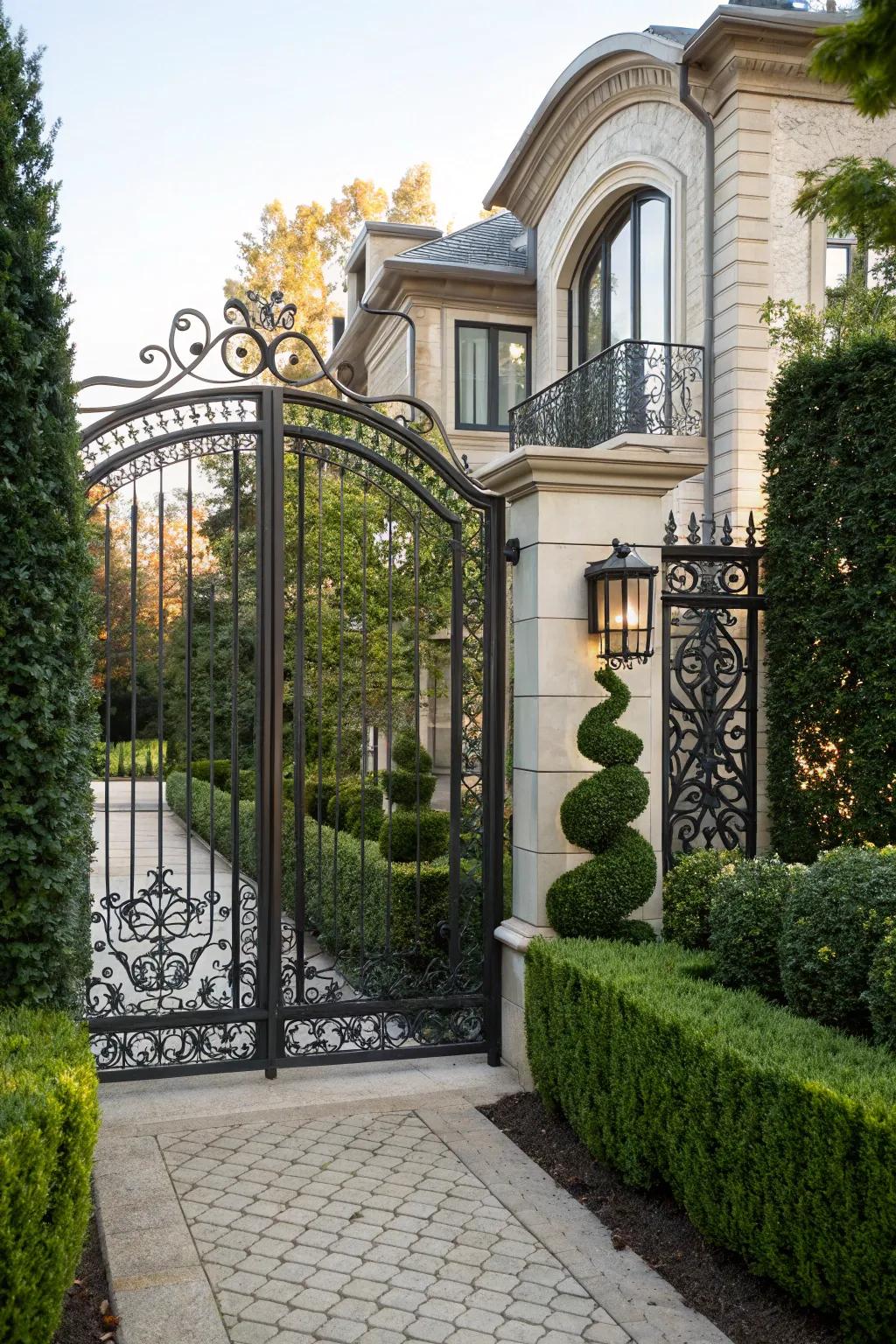 A decorative gate makes for an impressive entrance.