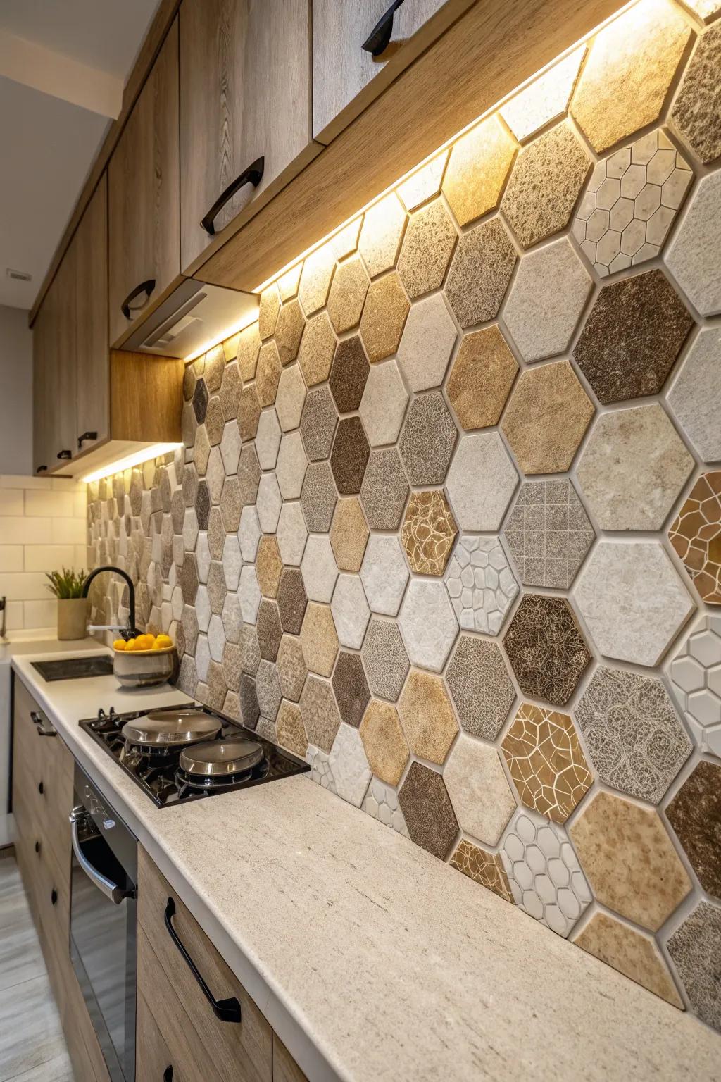 Polyhedron panels contribute a geometric alteration to modern kitchens.