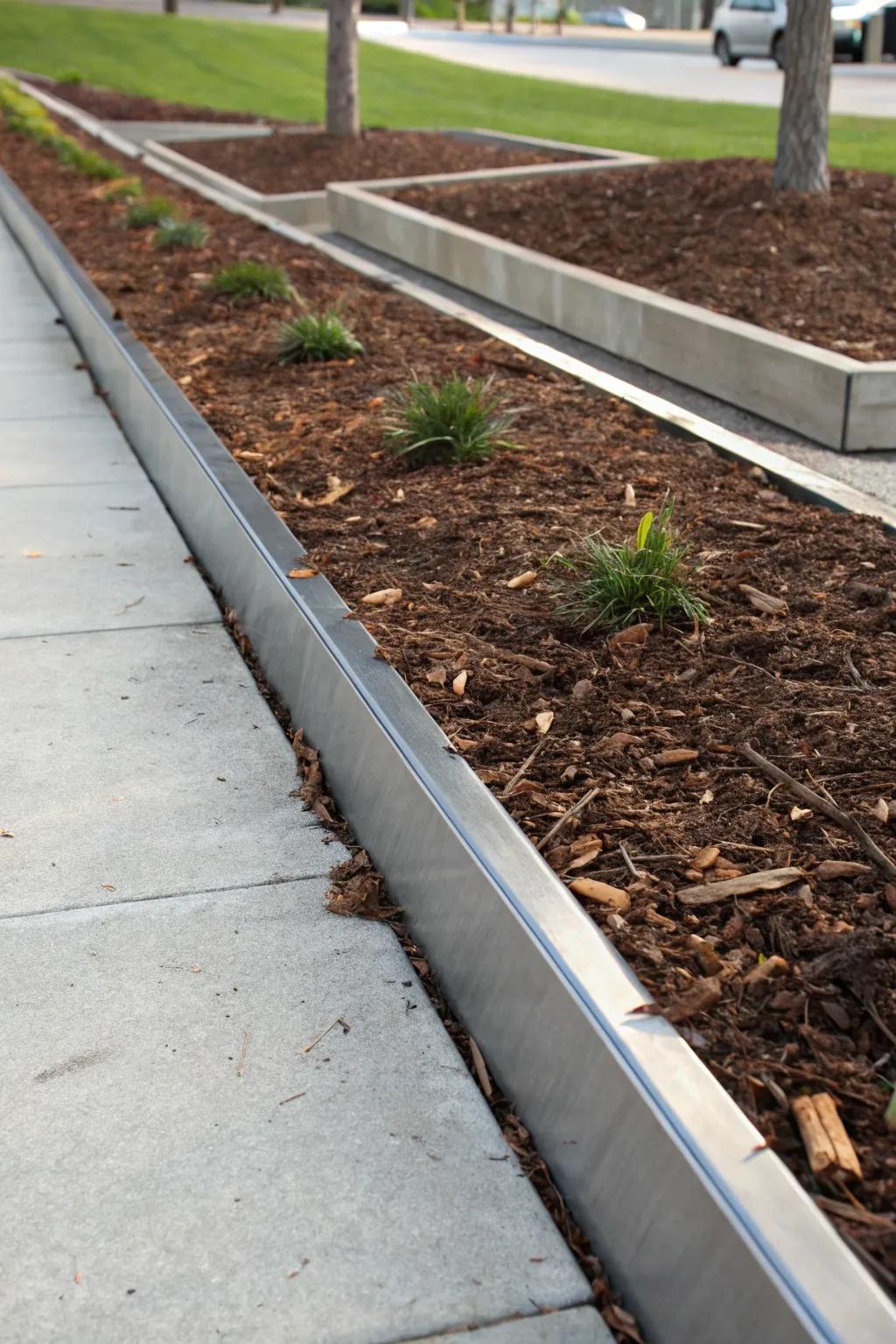 Metallic edges bring modernity to mulch borders.