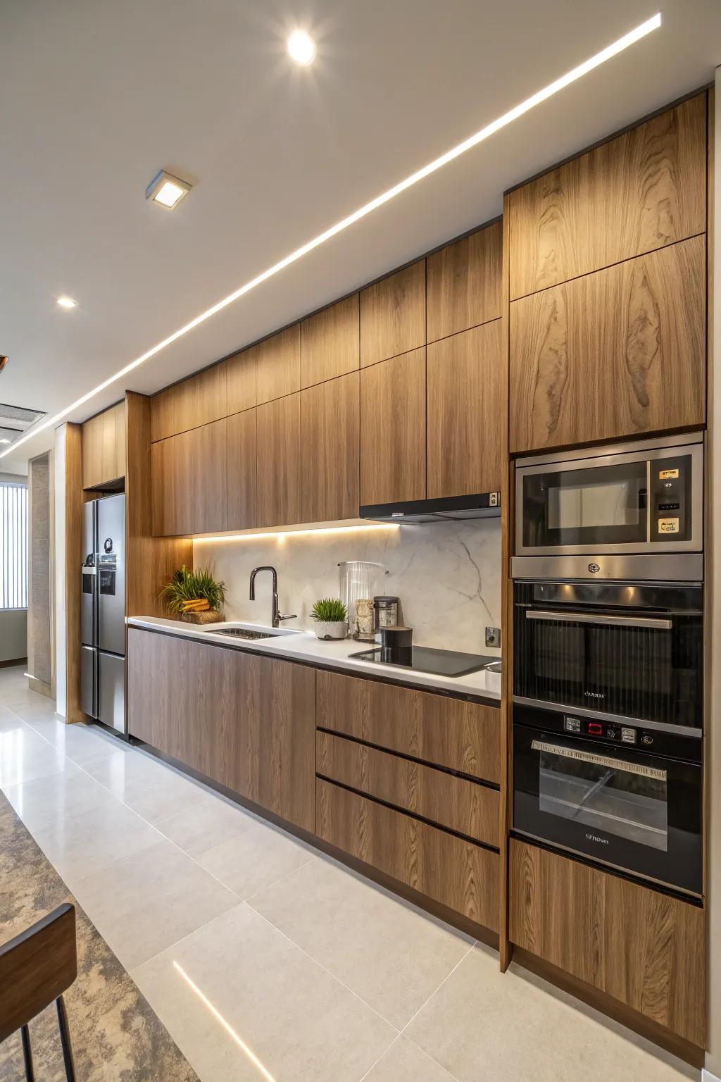 Integrated appliances help maintain a seamless and elegant kitchen design.