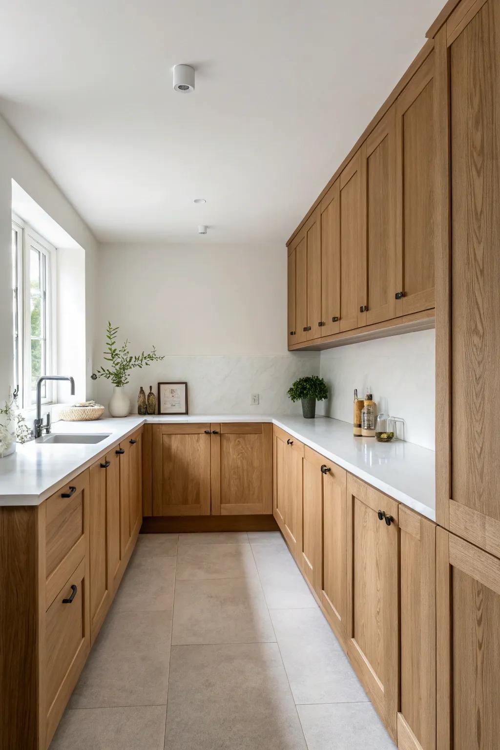 Minimalist design highlights the elegance of oak and white.