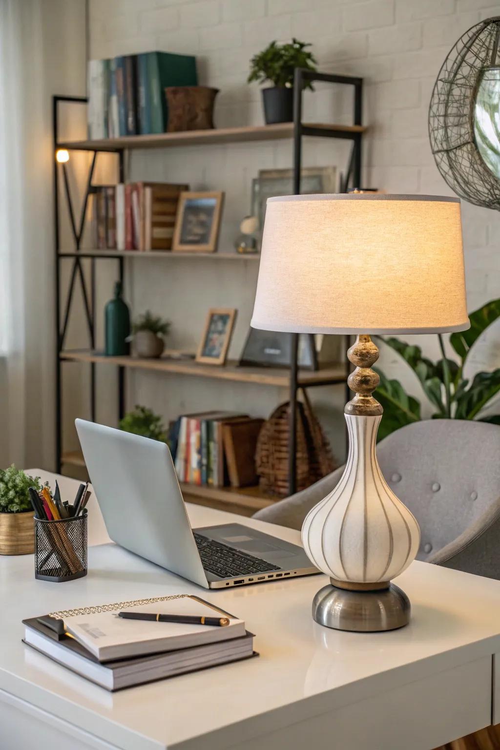 A focal point lamp introduces both style and functionality into your office.