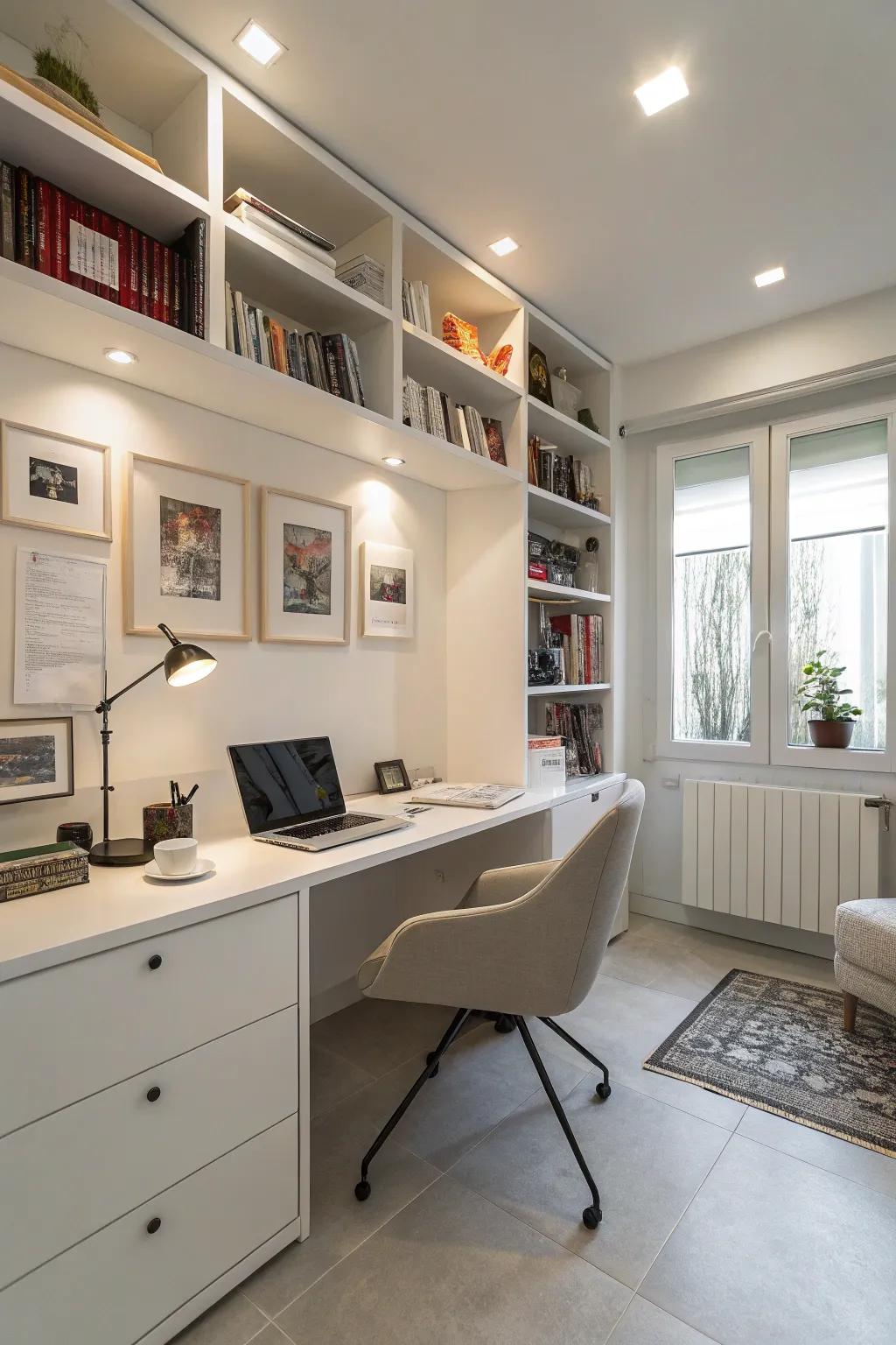 Glossy finishes enhance light and space in your office.