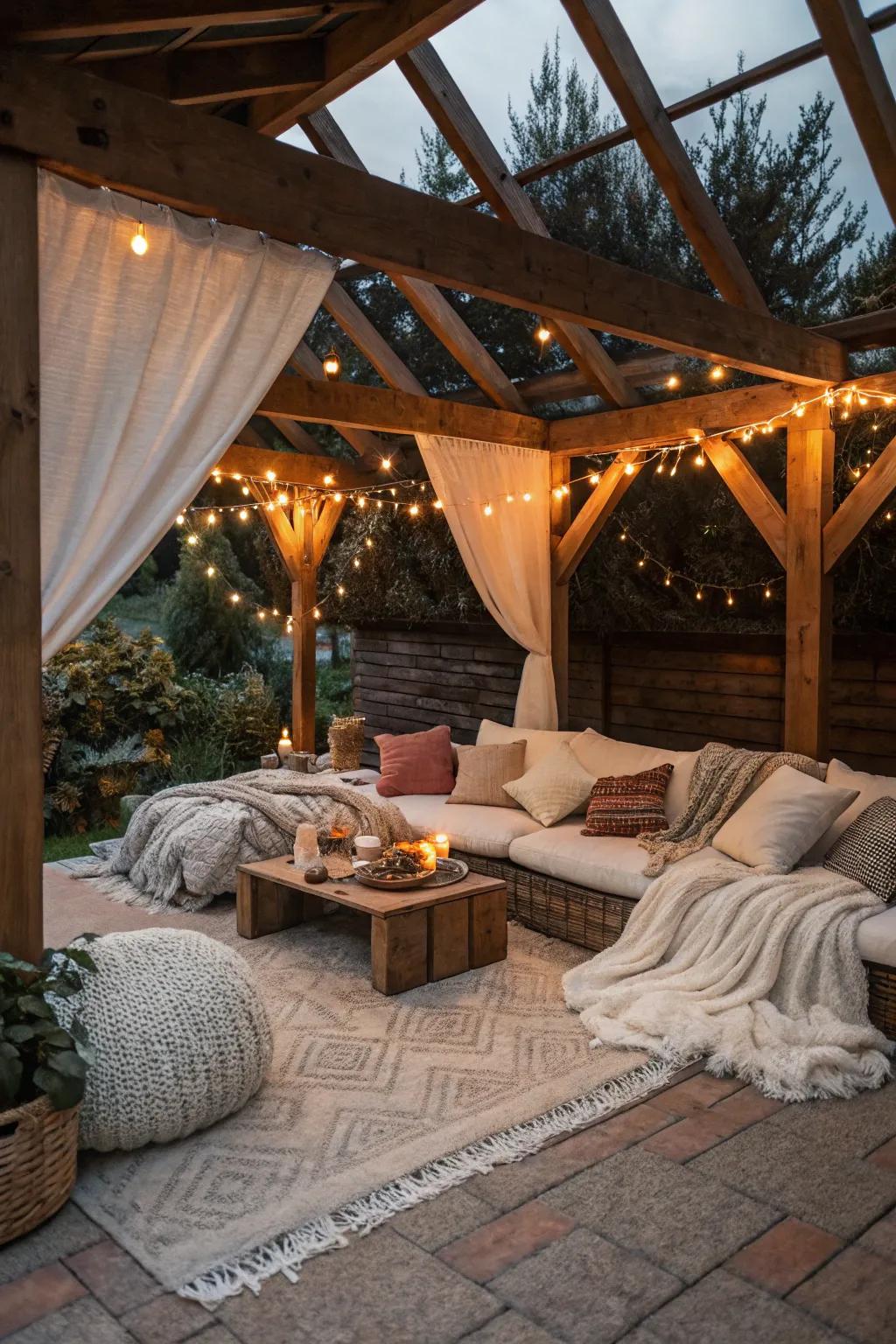 A cozy seating area enhanced by the openness of the ceiling.