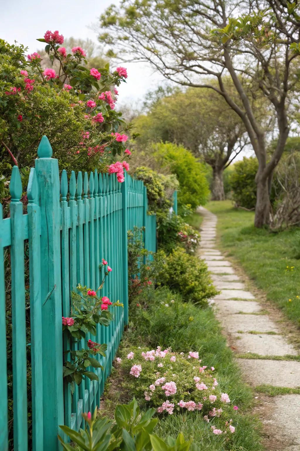Brighten your outdoor space with a brightly hued fence.