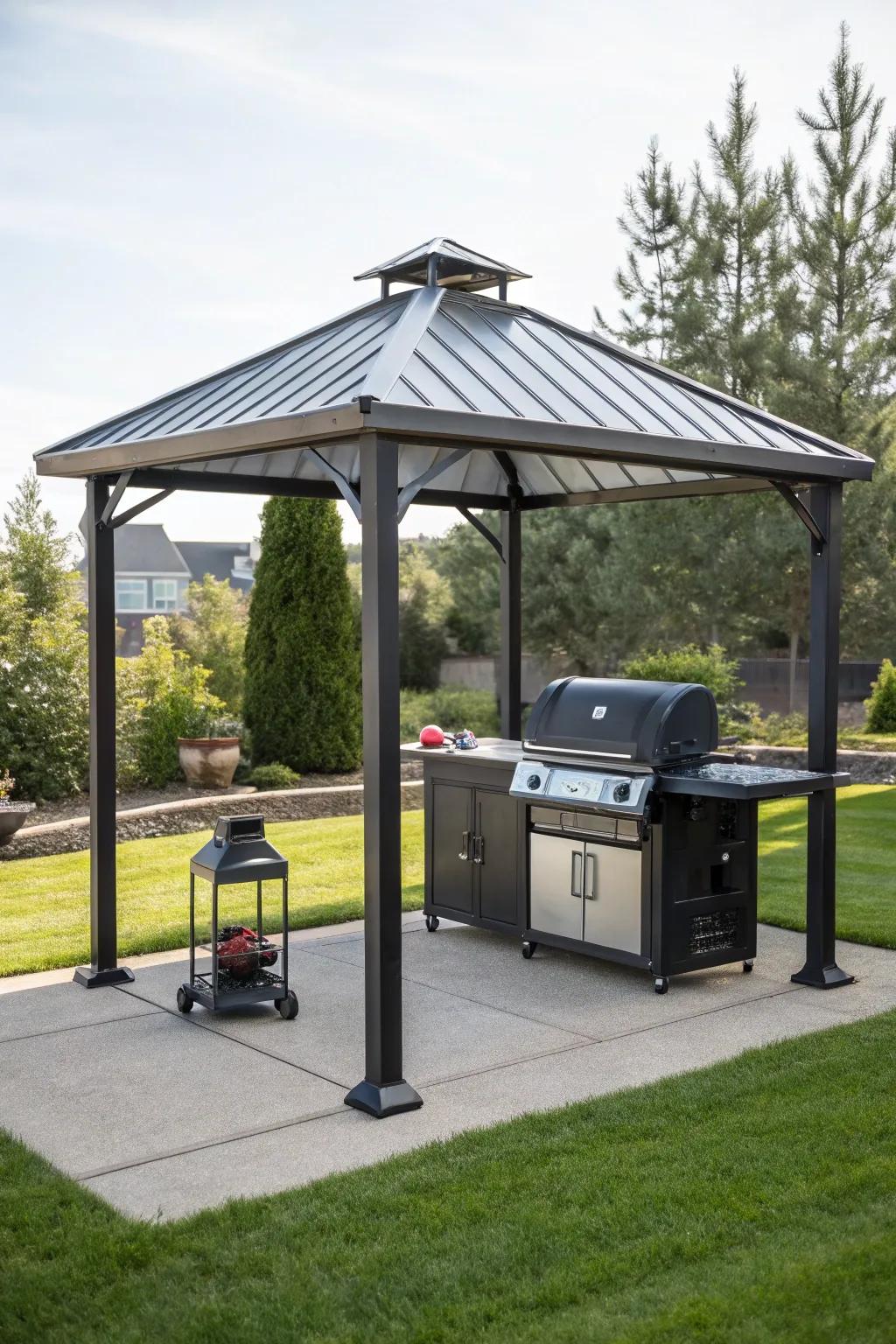 A hardtop gazebo providing all-season protection for worry-free grilling.
