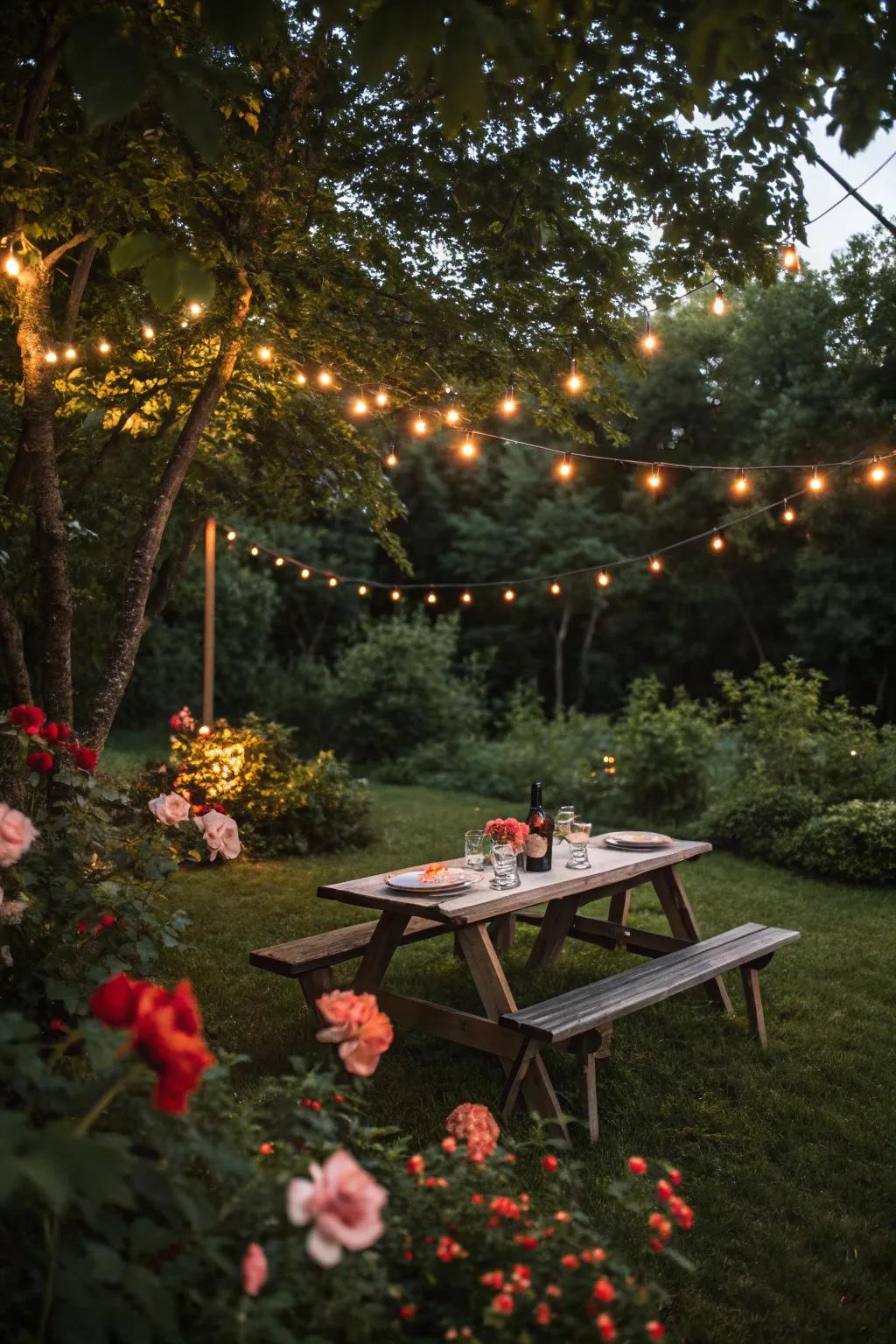 Twinkling lights add enchanting ambiance to any outdoor setting.
