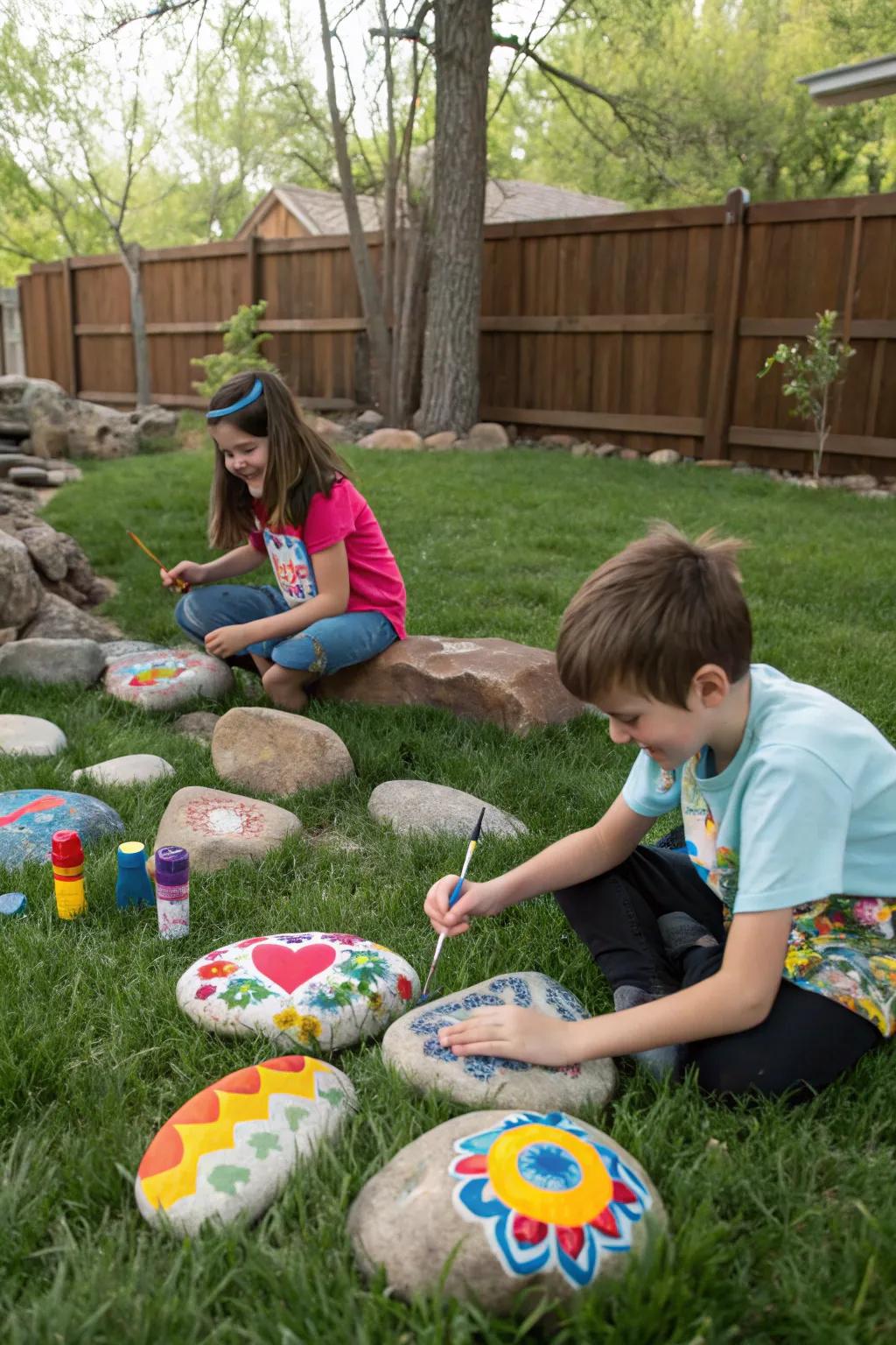 Add color to your garden with painted rocks.