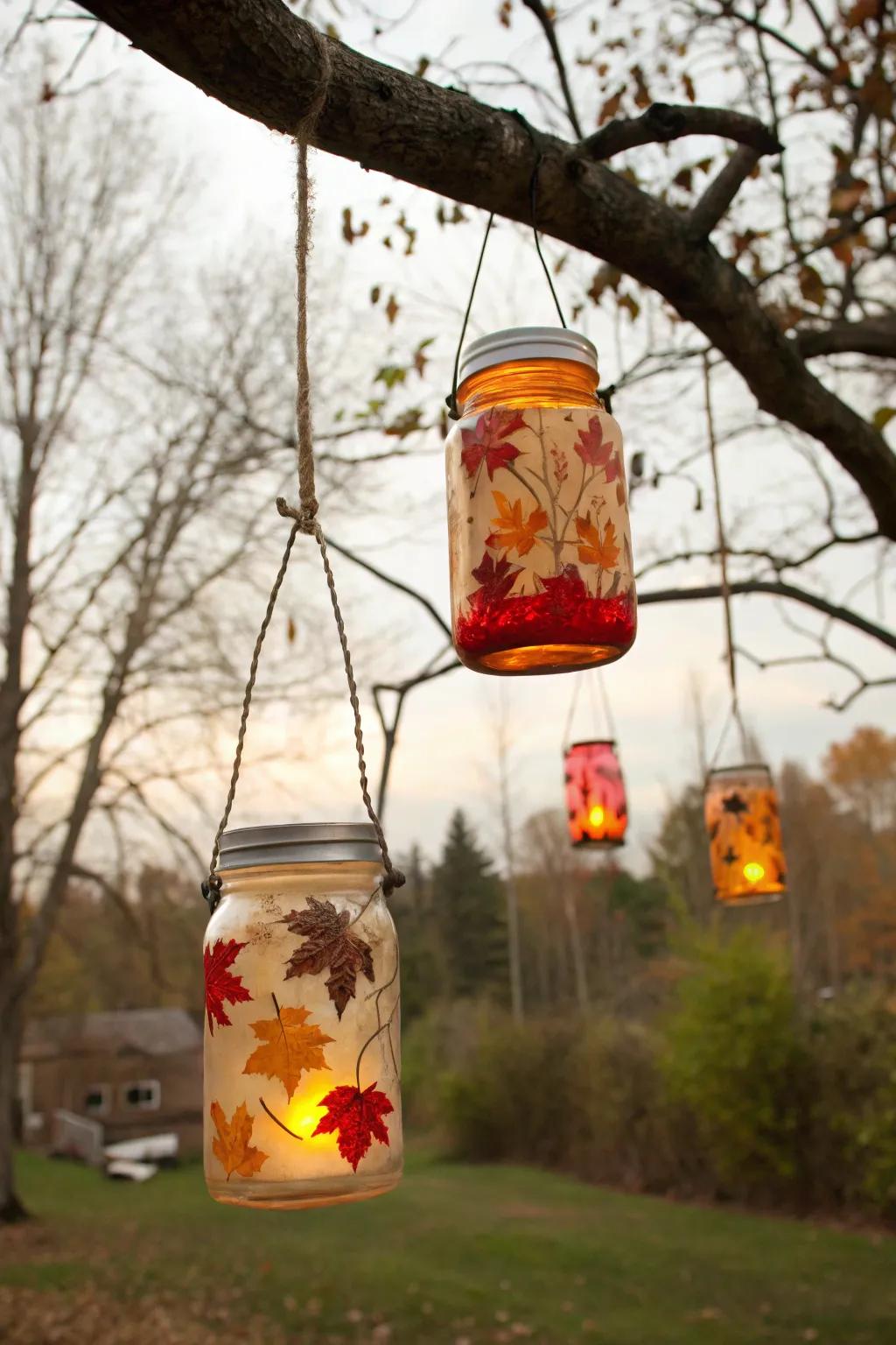 DIY glass jar glow holders introduce a warm radiance to your open-air space.