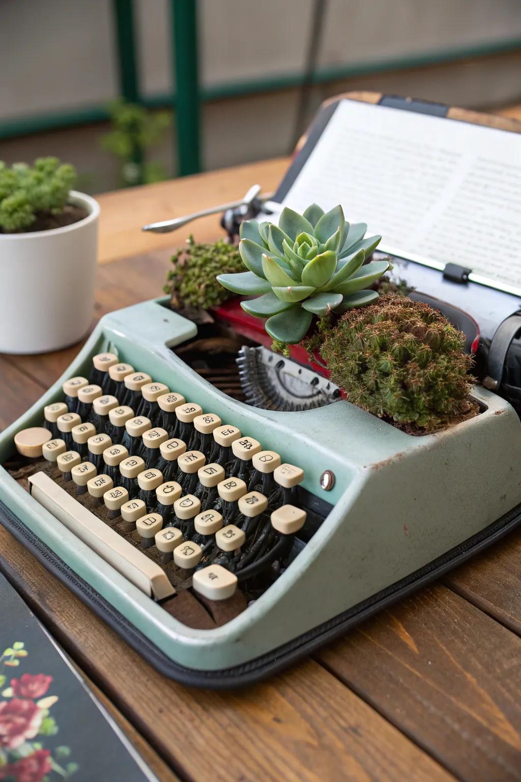Blend vintage charm with greenery for a unique display.