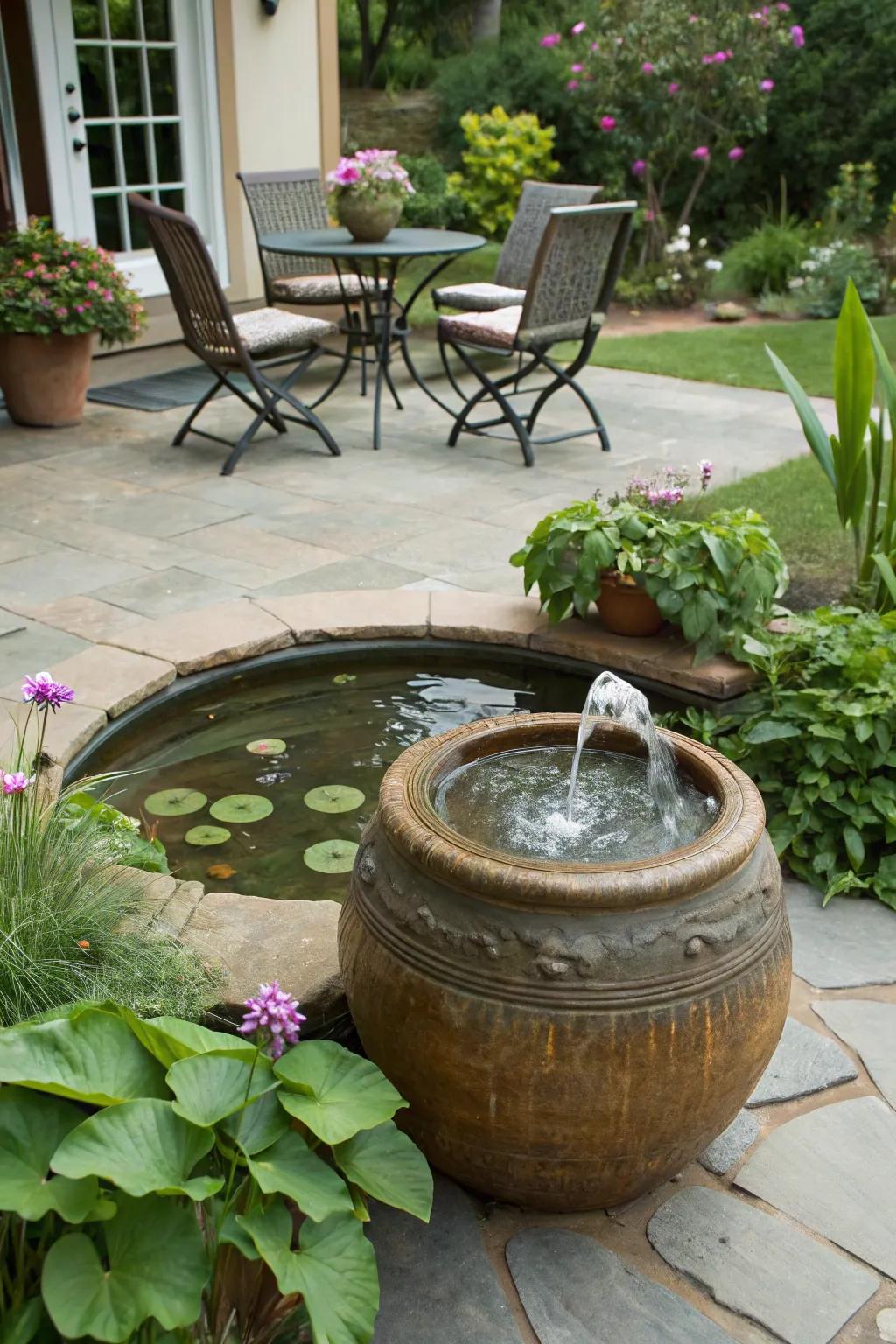 Container pond fountains are perfect for small spaces and patios.