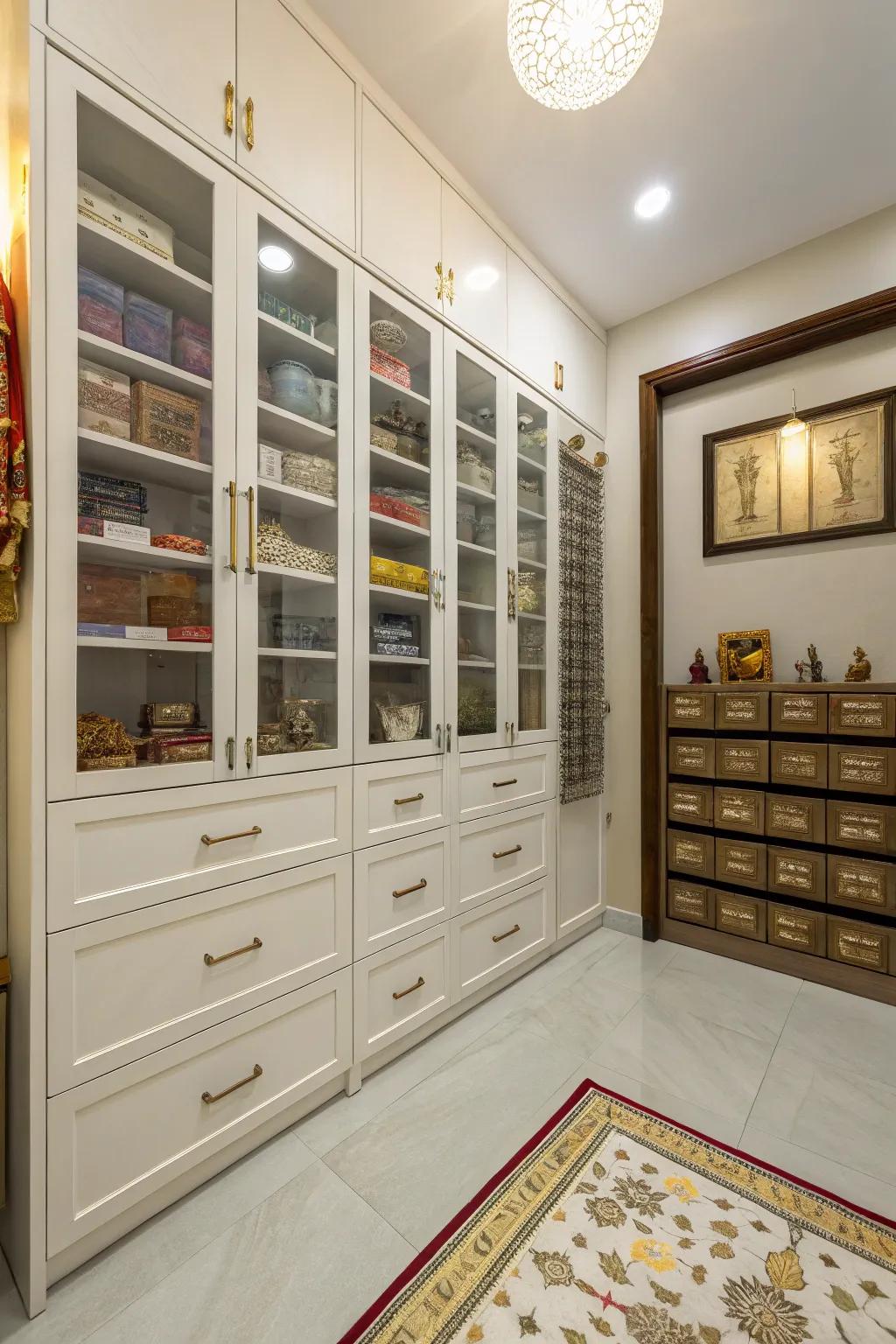 Smart storage solutions for a clutter-free pooja room.