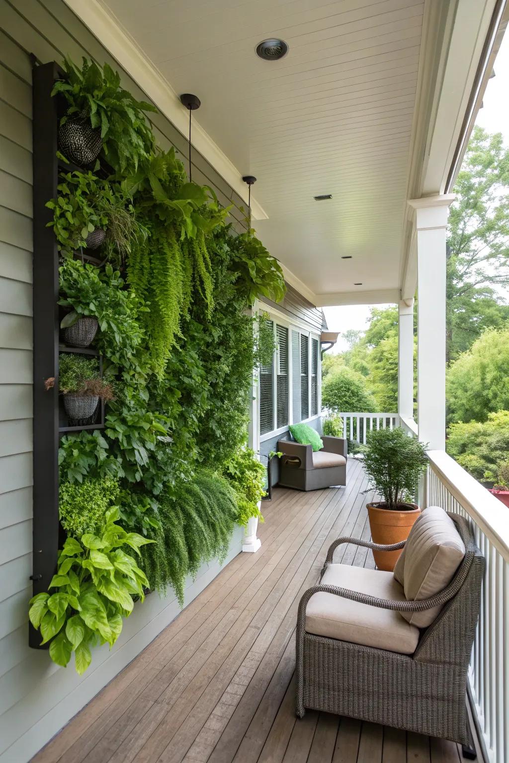 A vertical garden adds greenery without using floor space.