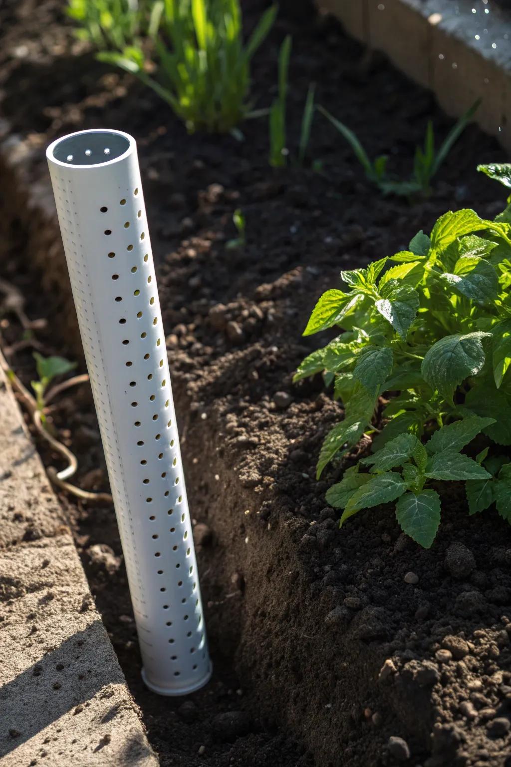 Effortlessly nourish your garden with deep root watering using a simple PVC pipe trick.