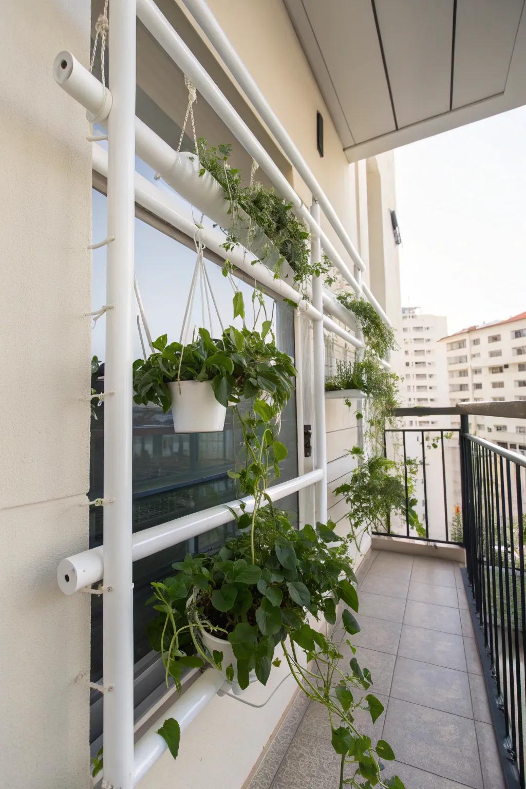 Transform your balcony into a green sanctuary with this modern DIY hanging trellis.