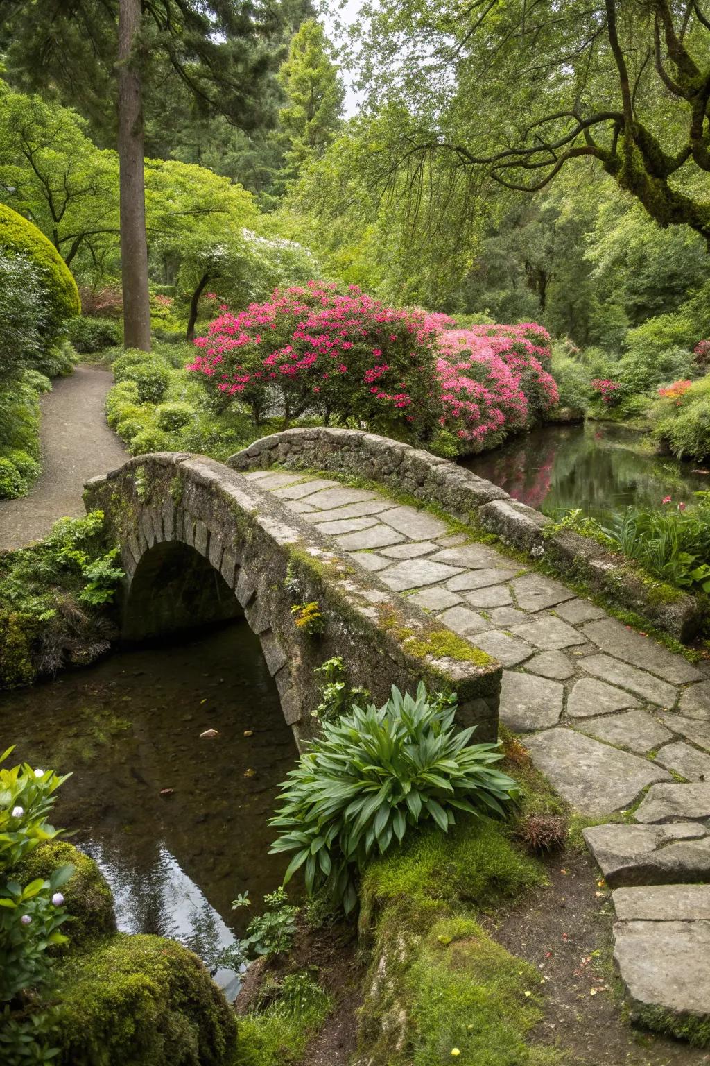 A hidden pathway that leads to a beautiful bridge.