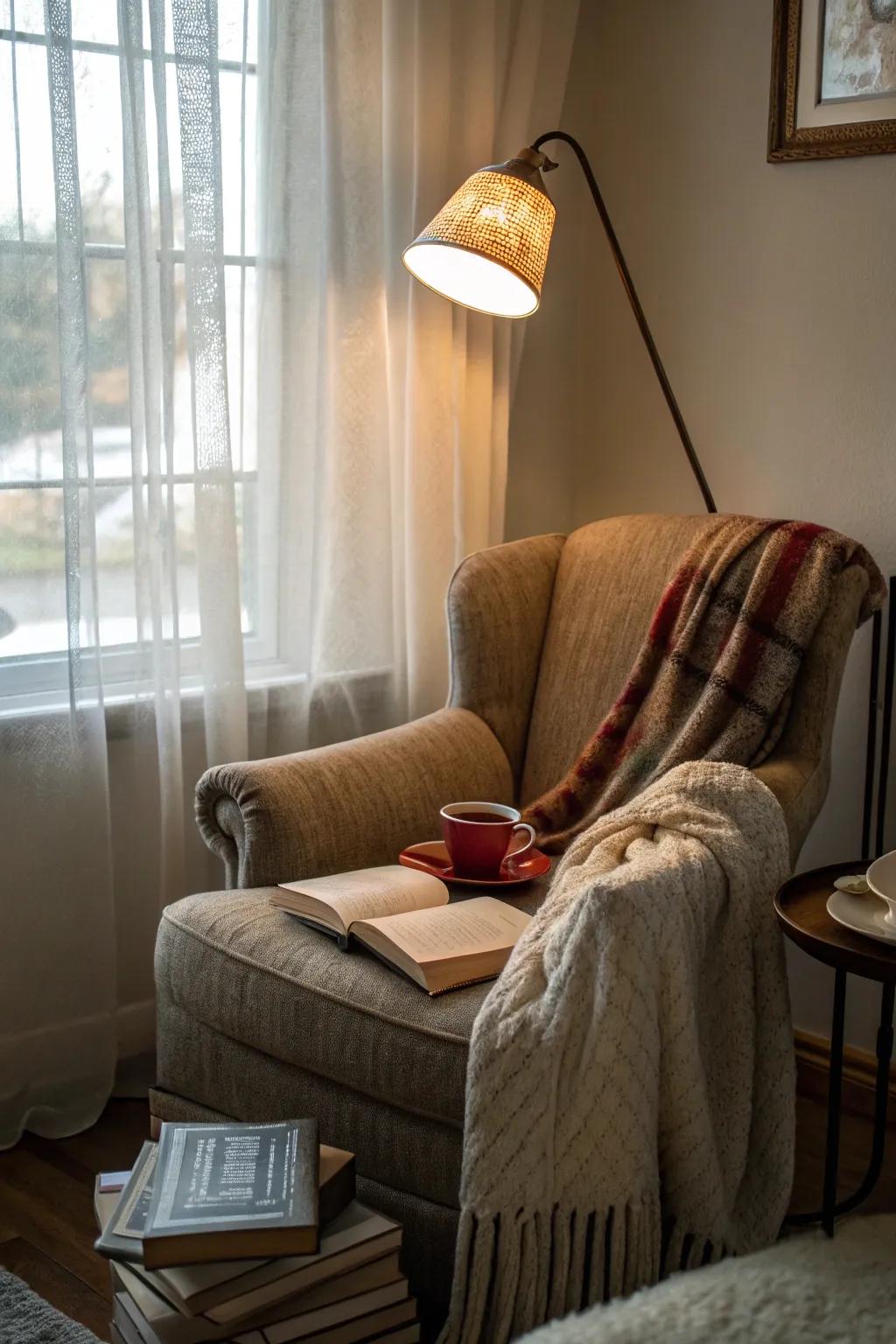 A welcoming reading nook perfect for relaxation.