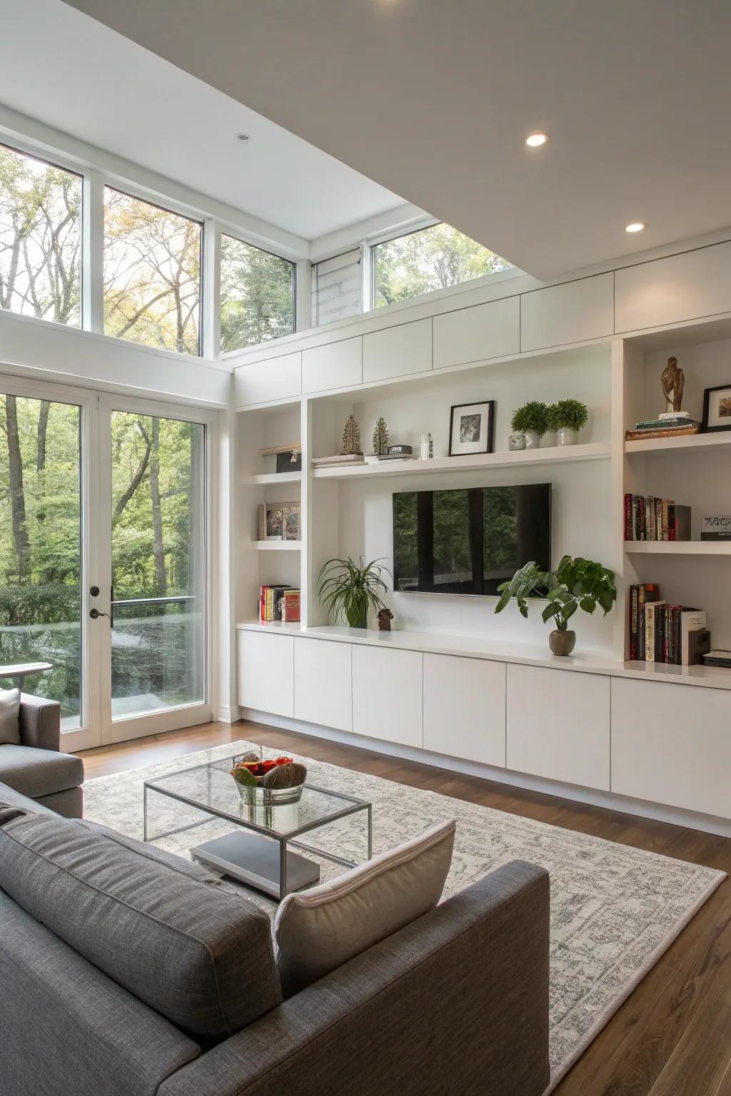 A custom-made half wall tailored to fit perfectly into a modern living room.