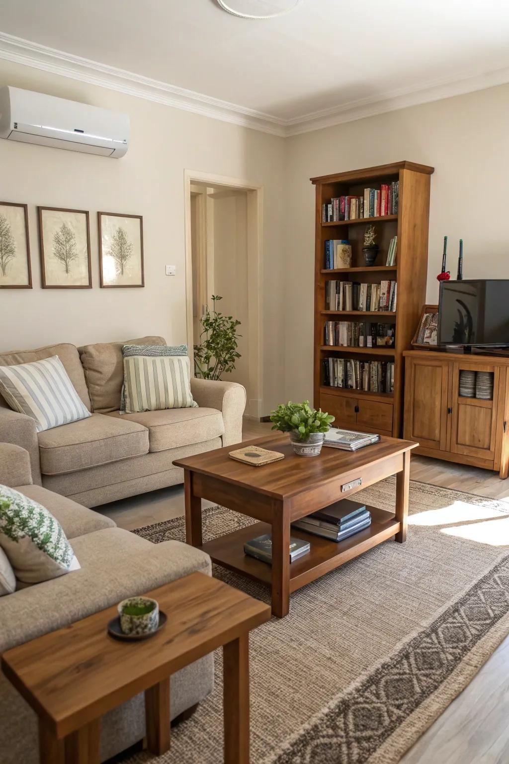 A room featuring a sensible layout that maximizes area and functionality.