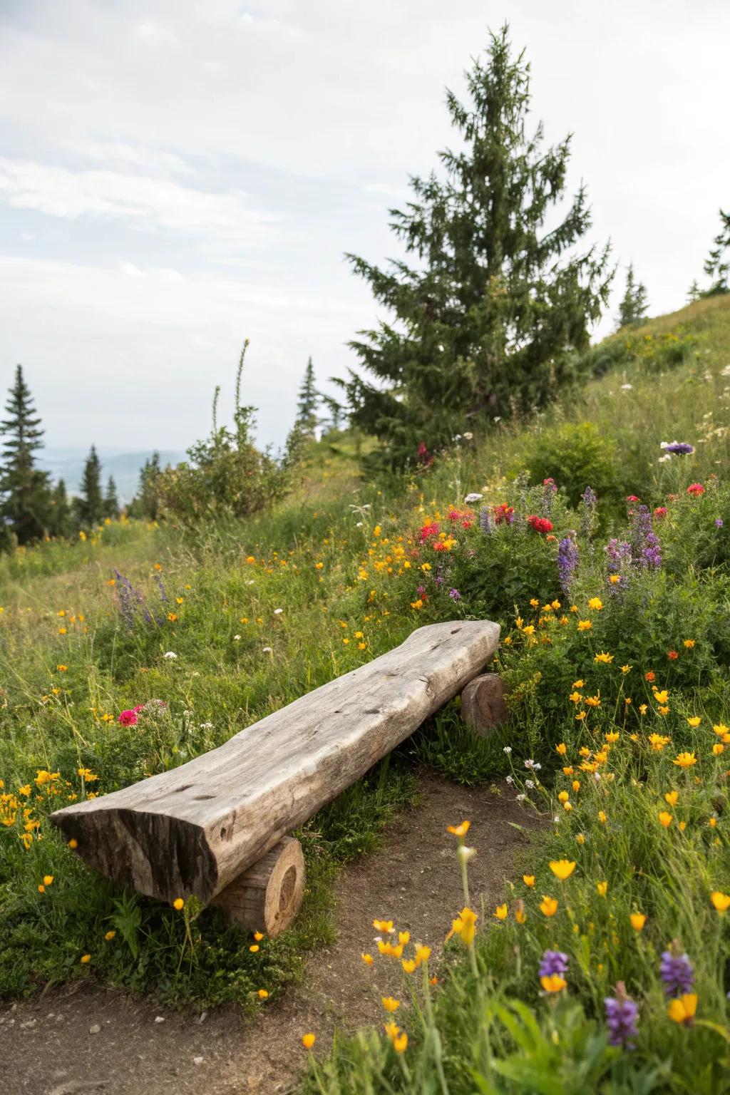 A straightforward log bench providing natural charm.