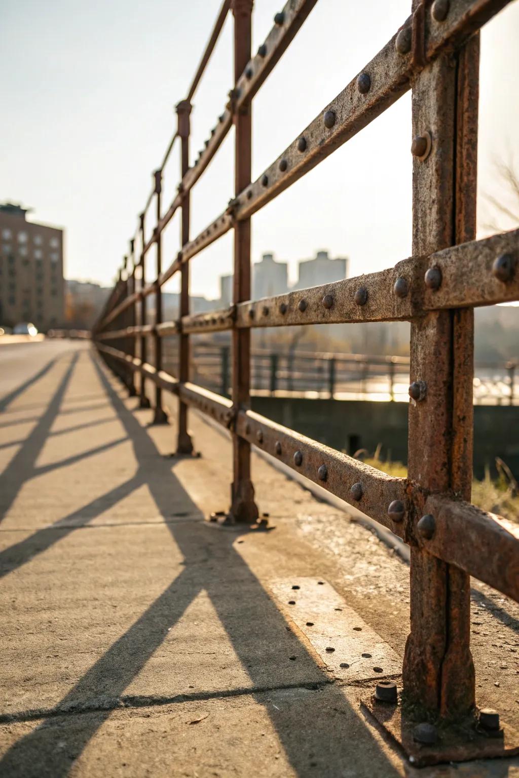 Discover the raw beauty of industrial elegance with this rustic metal fence design.